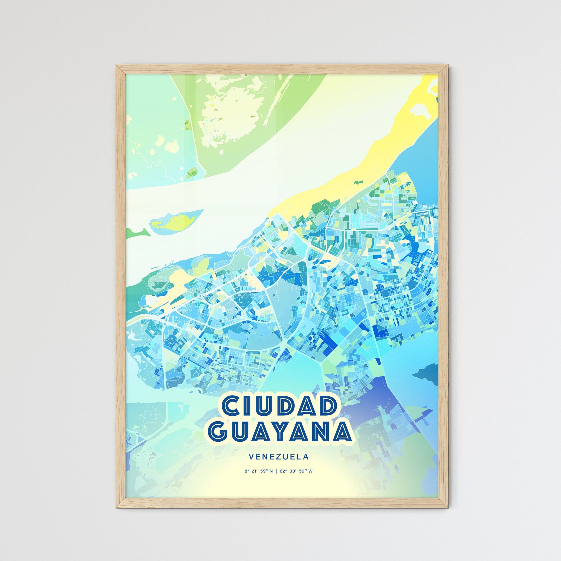 Colorful CIUDAD GUAYANA VENEZUELA Fine Art Map Cool Blue