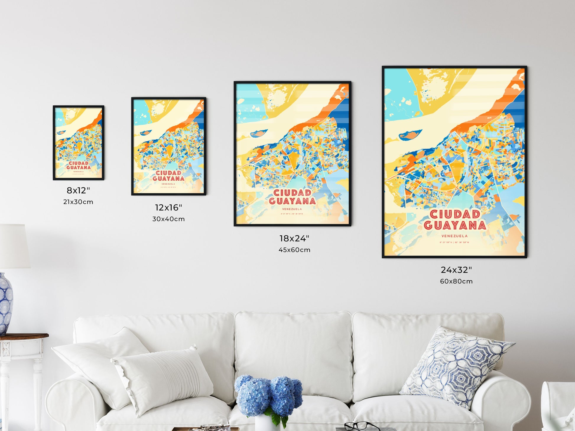 Colorful CIUDAD GUAYANA VENEZUELA Fine Art Map Blue Orange