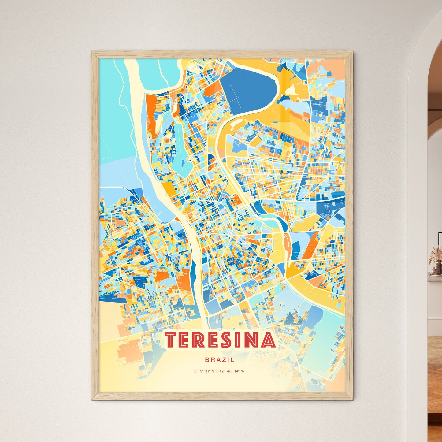 Colorful Teresina Brazil Fine Art Map Blue Orange