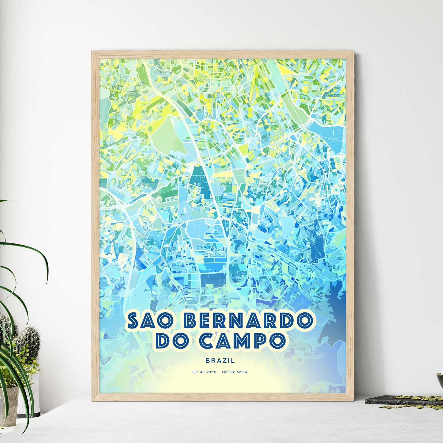 Colorful SAO BERNARDO DO CAMPO BRAZIL Fine Art Map Cool Blue