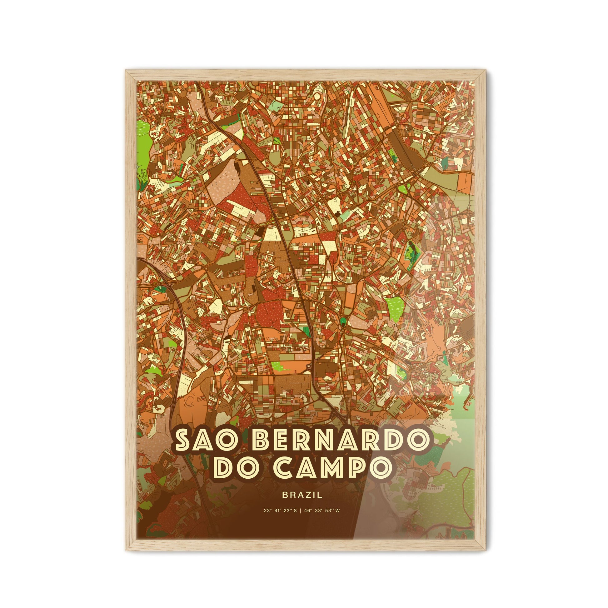 Colorful SAO BERNARDO DO CAMPO BRAZIL Fine Art Map Farmhouse