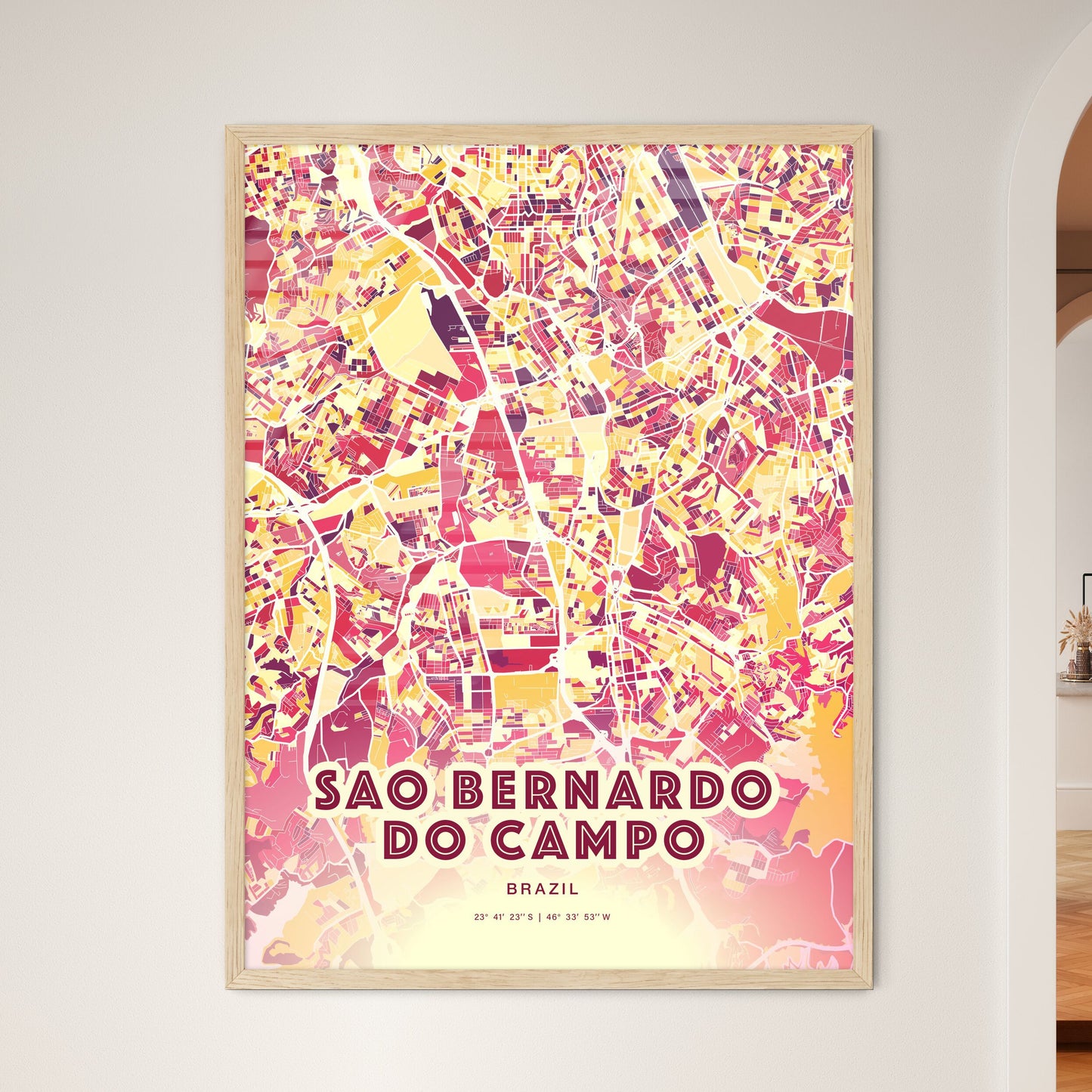 Colorful SAO BERNARDO DO CAMPO BRAZIL Fine Art Map Hot Red