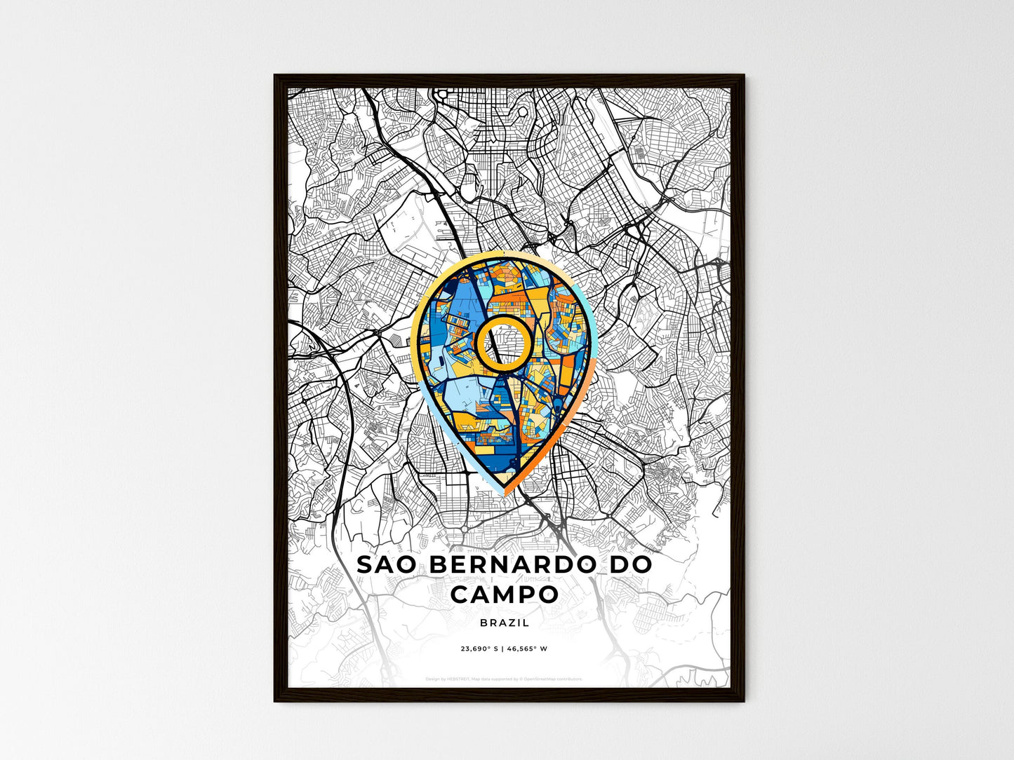Sao Bernardo Do Campo Brazil wedding art map with pointer icon