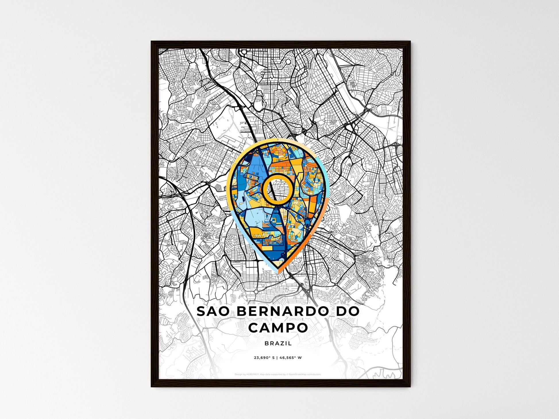 Sao Bernardo Do Campo Brazil wedding art map with pointer icon