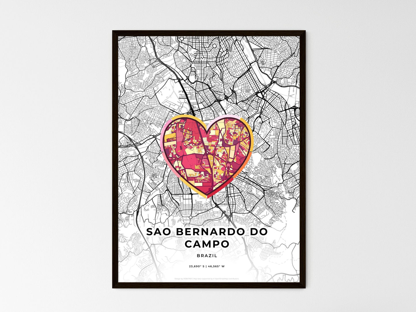 Sao Bernardo Do Campo Brazil wedding art map with heart icon
