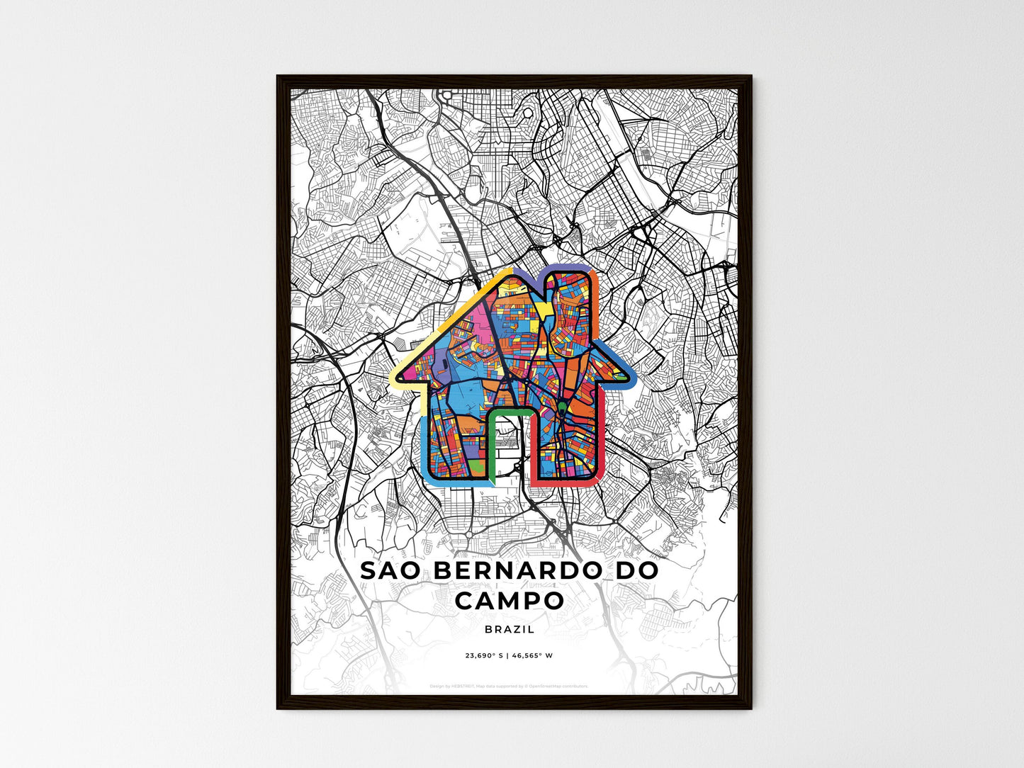Sao Bernardo Do Campo Brazil wedding art map with home icon