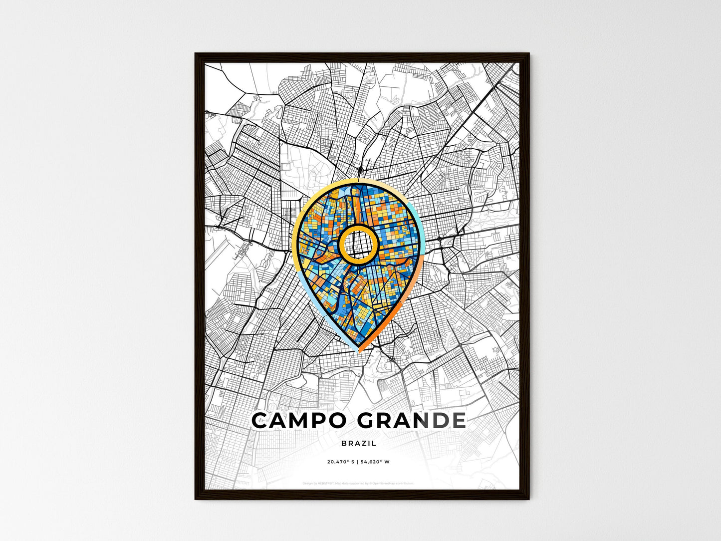 Campo Grande Brazil wedding art map with pointer icon