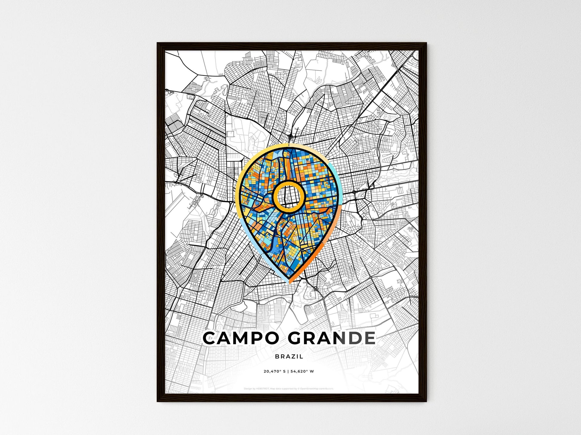Campo Grande Brazil wedding art map with pointer icon