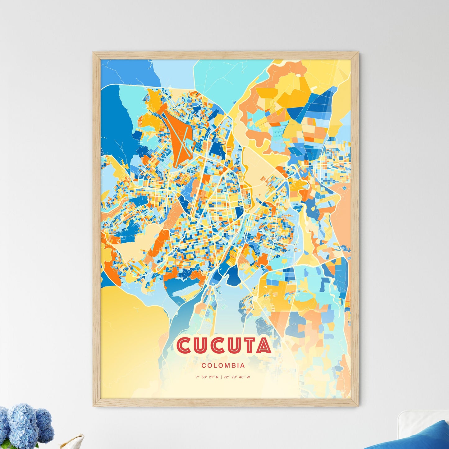 Colorful Cucuta Colombia Fine Art Map Blue Orange