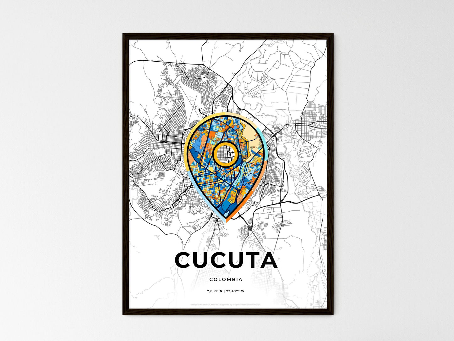 Cucuta Colombia wedding art map with pointer icon