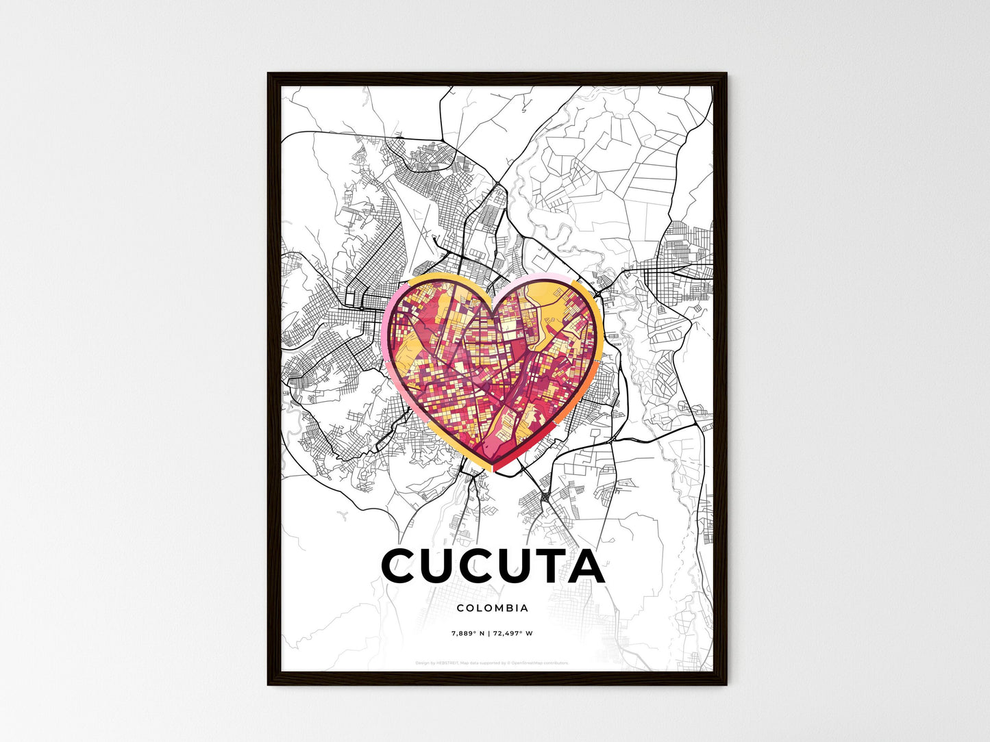Cucuta Colombia wedding art map with heart icon