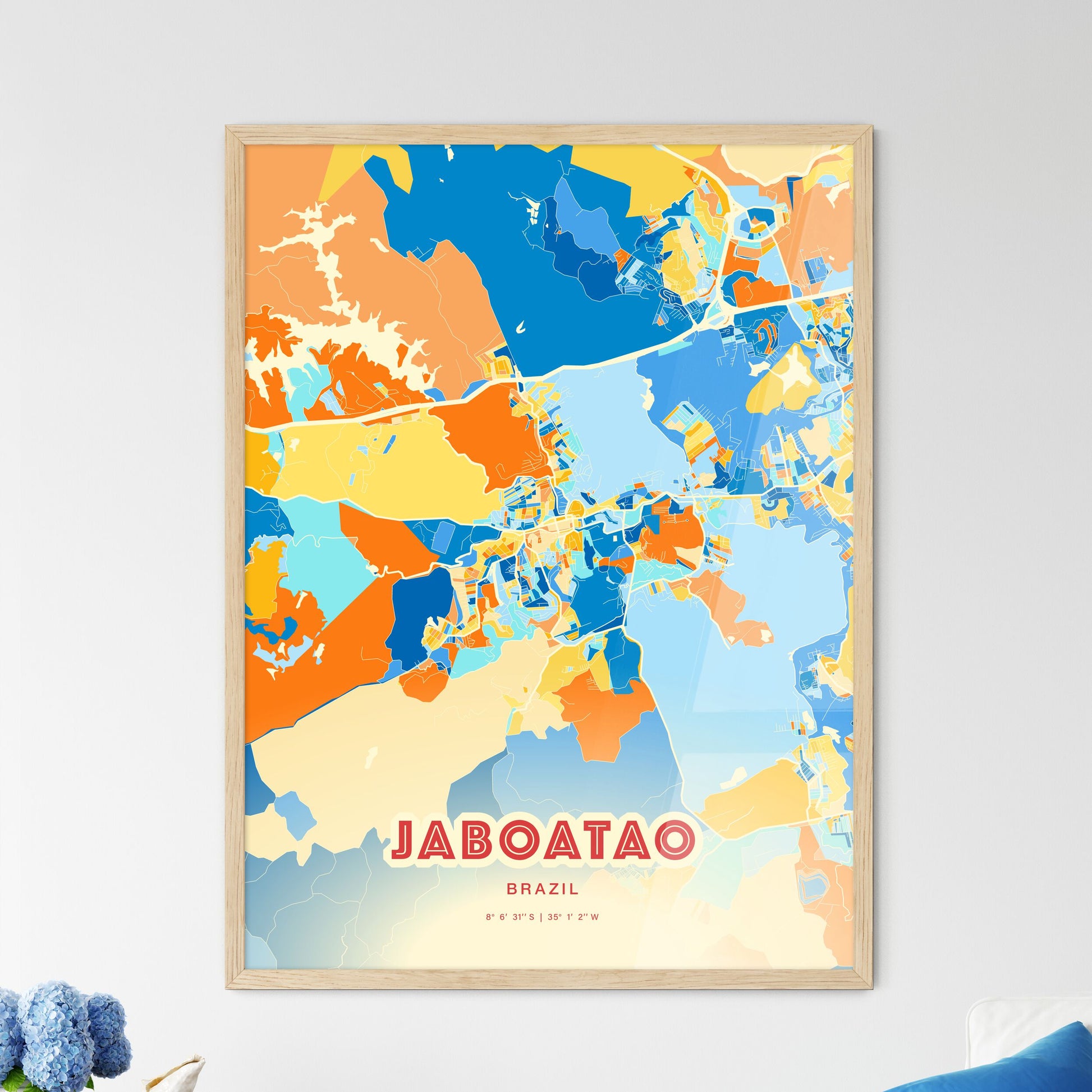 Colorful Jaboatao Brazil Fine Art Map Blue Orange