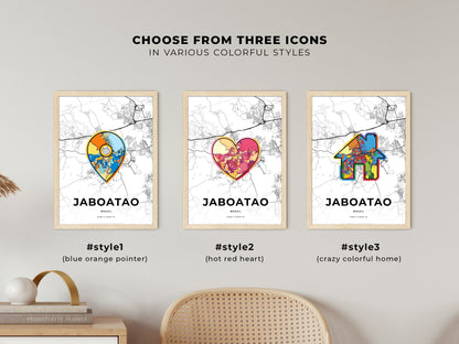 JABOATAO BRAZIL minimal art map with a colorful icon. Where it all began, Couple map gift.