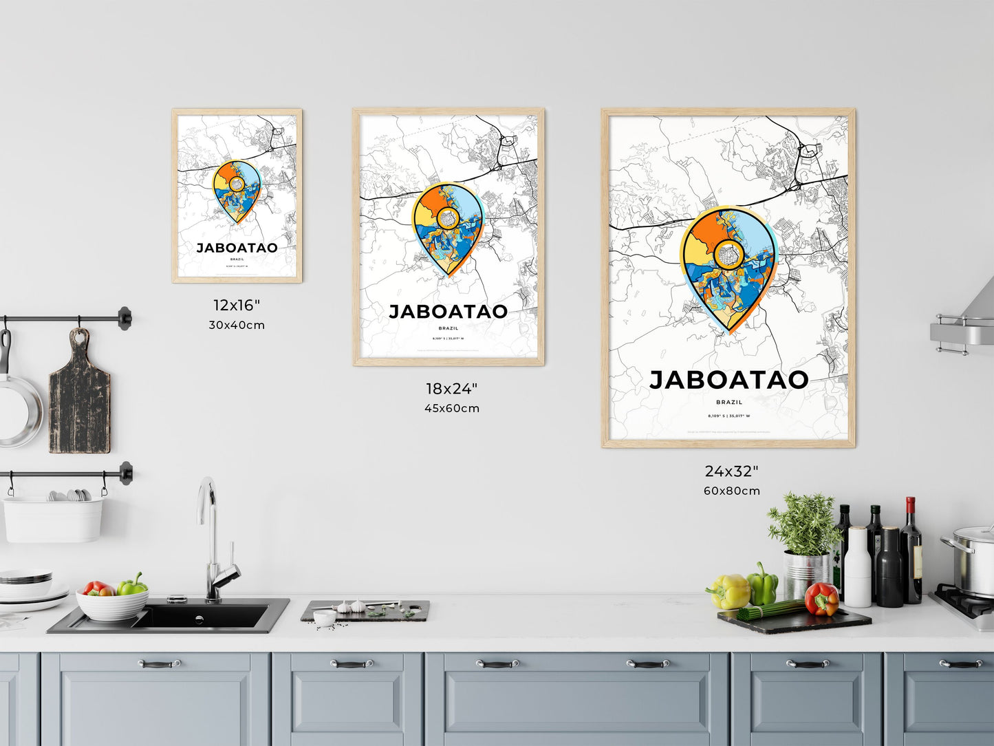 JABOATAO BRAZIL minimal art map with a colorful icon. Where it all began, Couple map gift.
