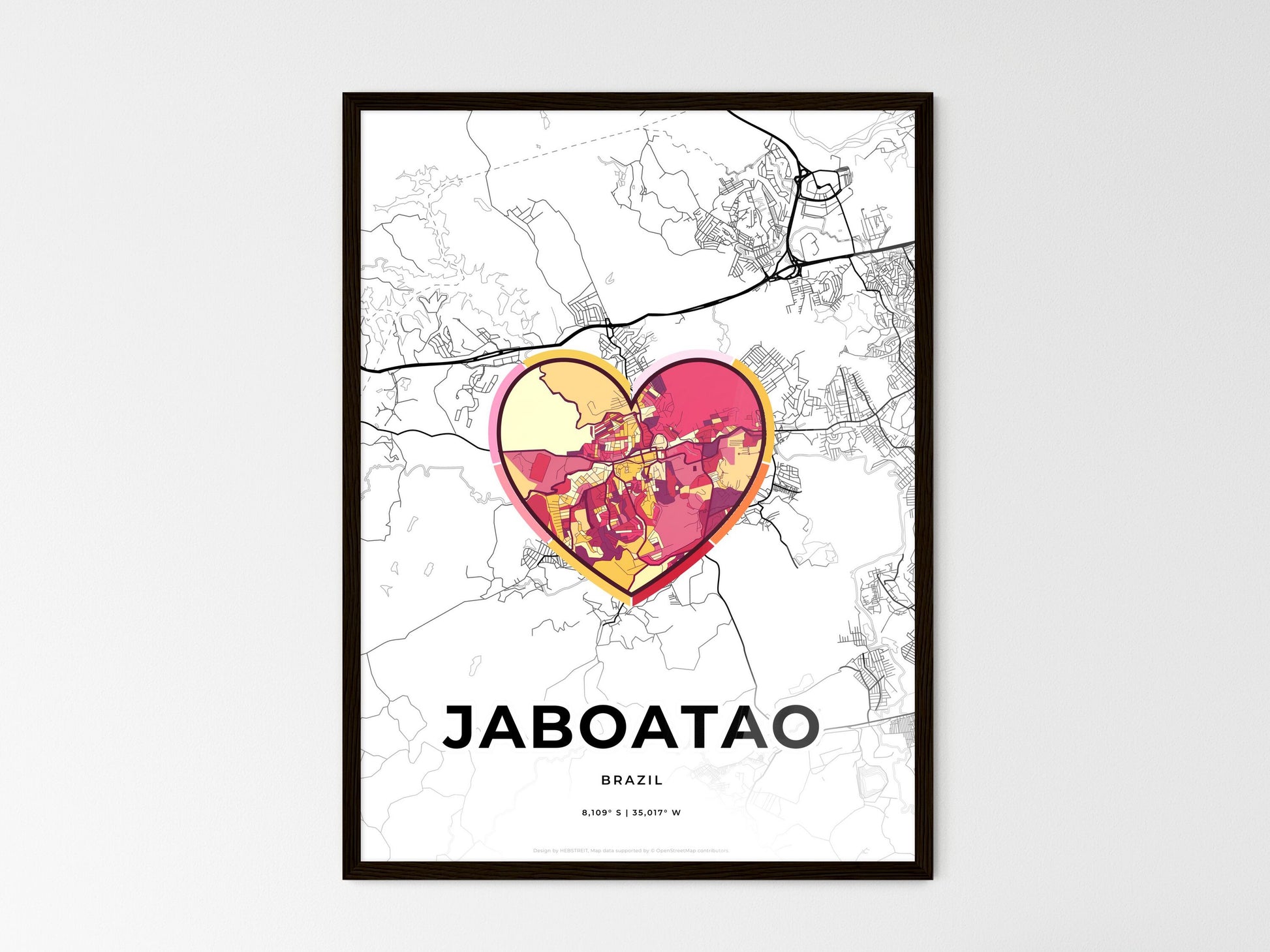 JABOATAO BRAZIL minimal art map with a colorful icon. Where it all began, Couple map gift. Style 2