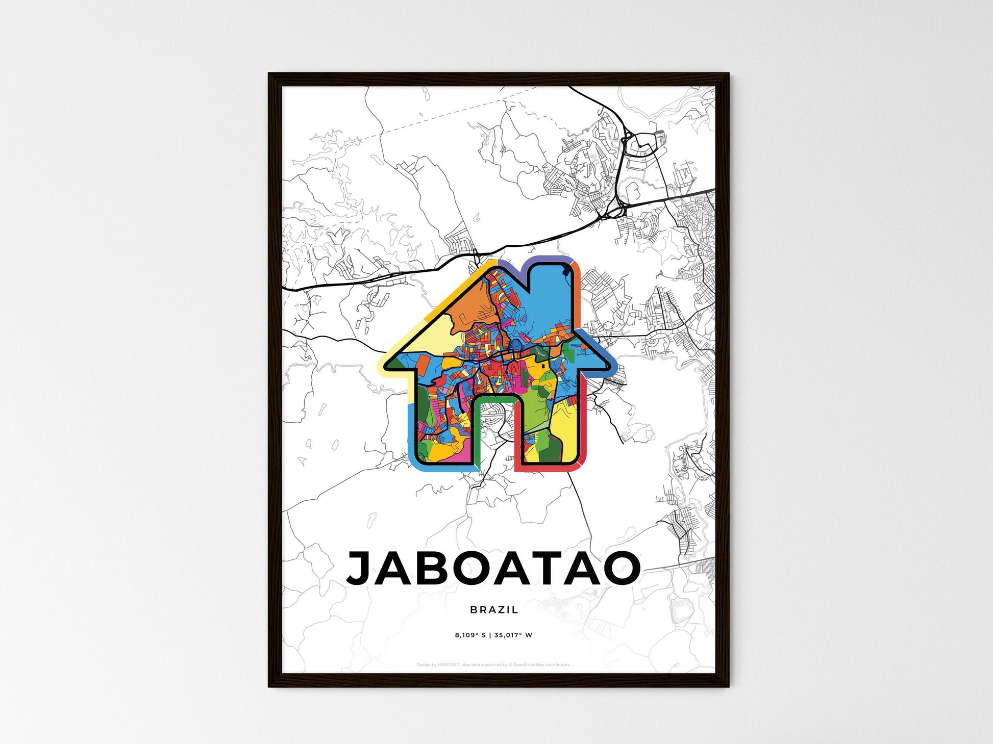 JABOATAO BRAZIL minimal art map with a colorful icon. Where it all began, Couple map gift. Style 3