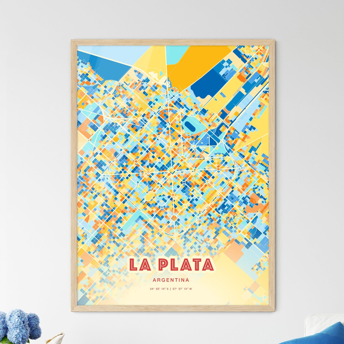 Colorful La Plata Argentina Fine Art Map Blue Orange