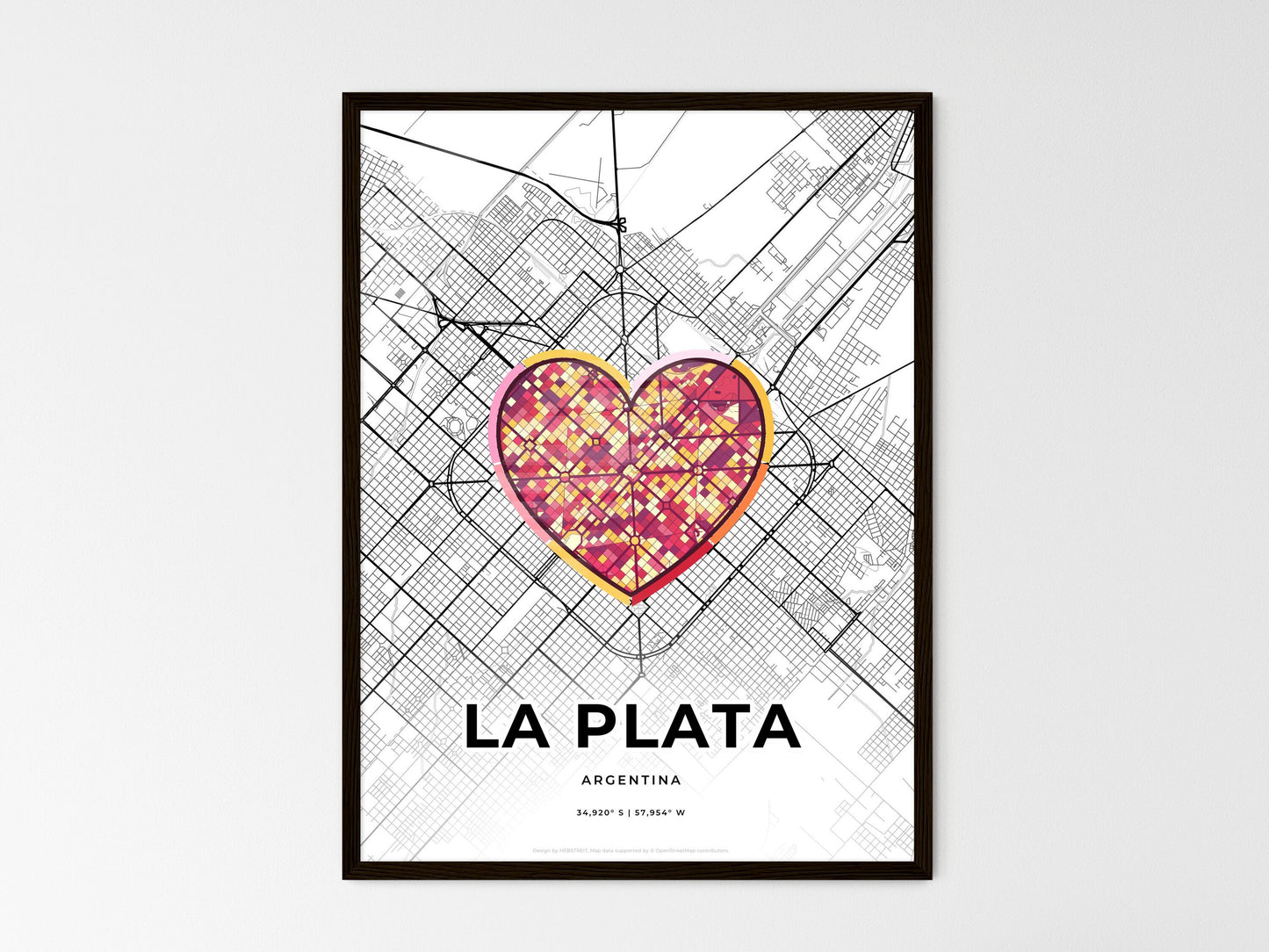 La Plata Argentina wedding art map with heart icon