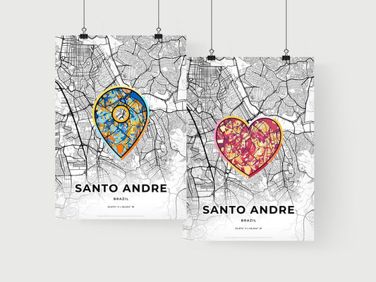 SANTO ANDRE BRAZIL minimal art map with a colorful icon. Where it all began, Couple map gift.
