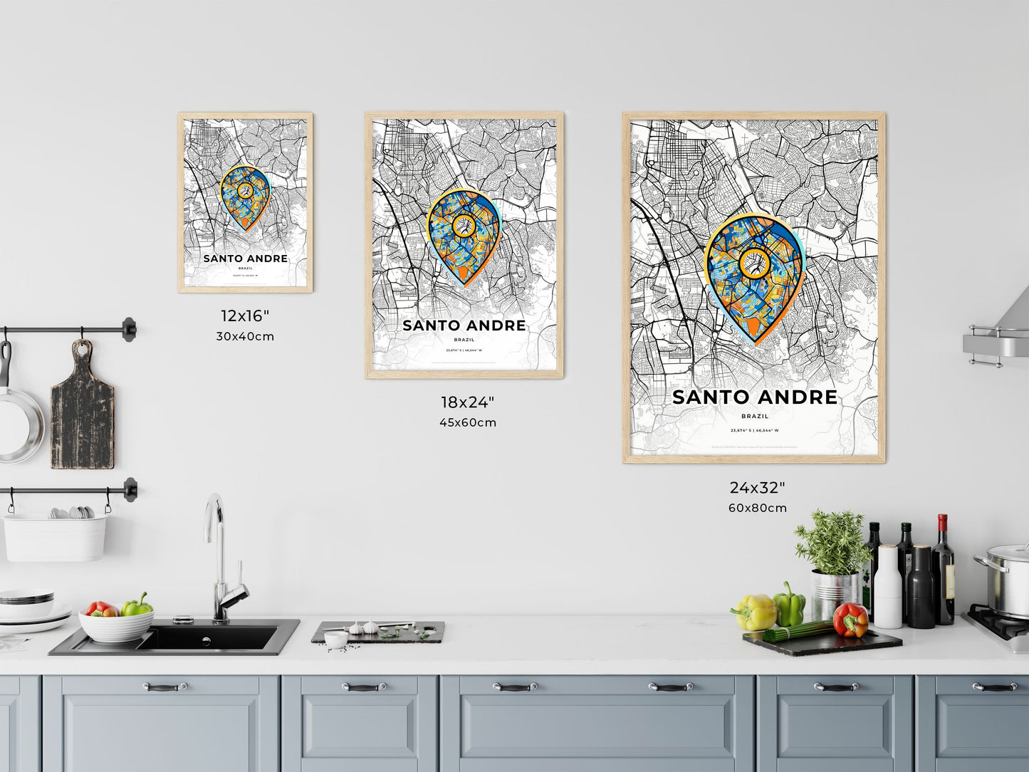 Santo Andre Brazil art map size chart