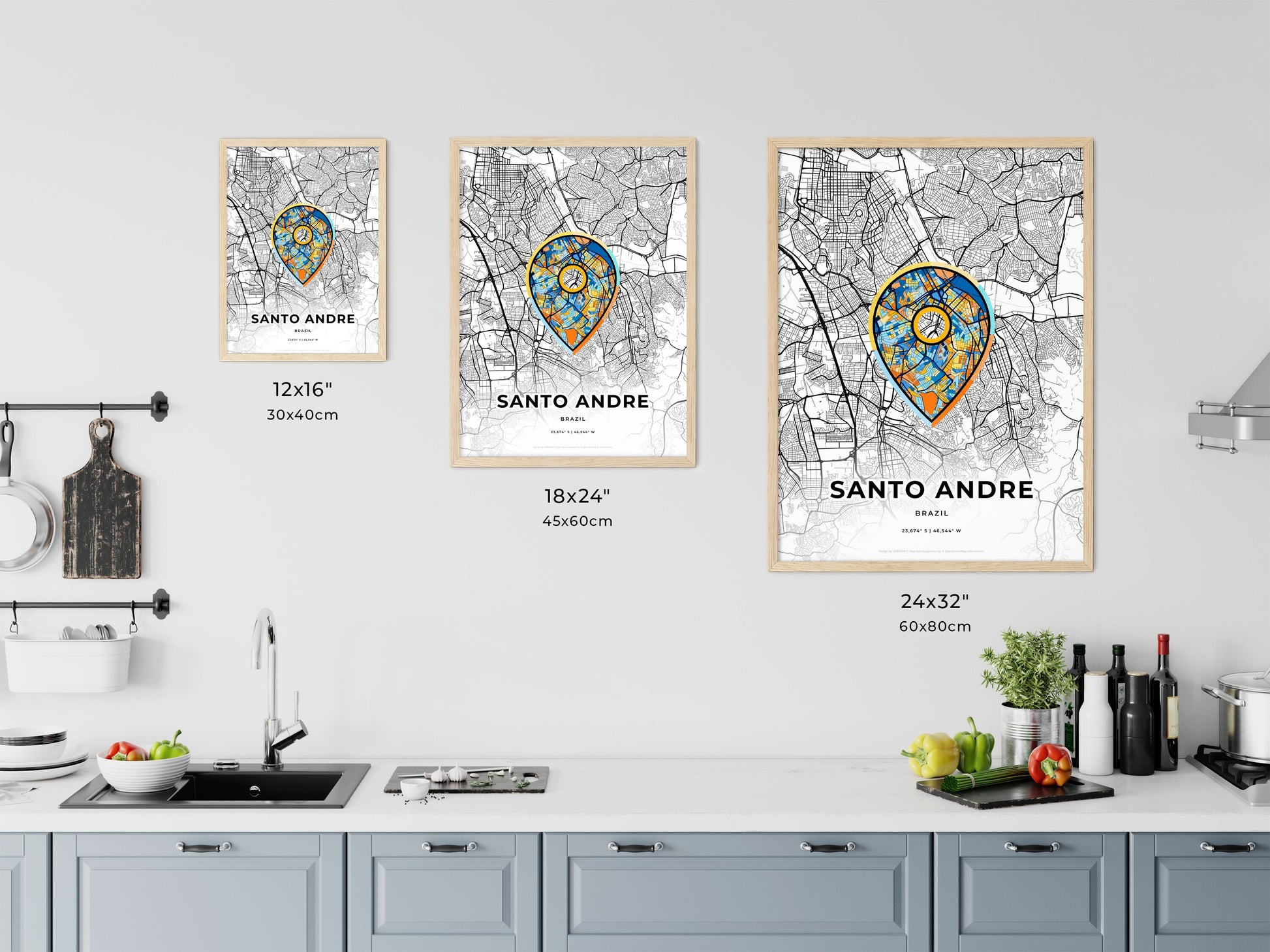 Santo Andre Brazil art map size chart