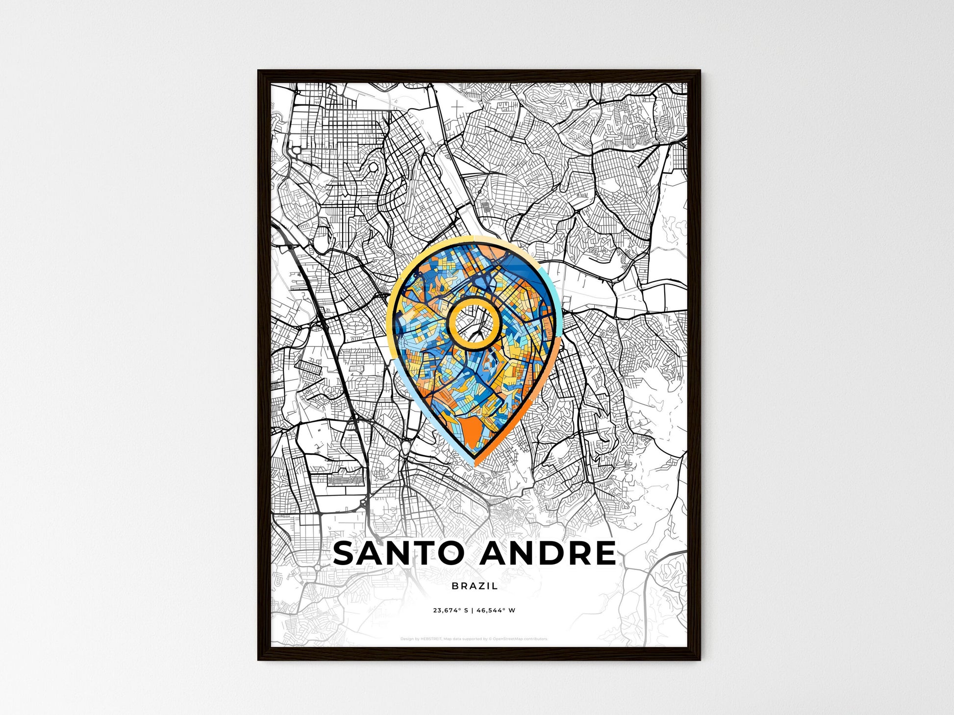 Santo Andre Brazil wedding art map with pointer icon
