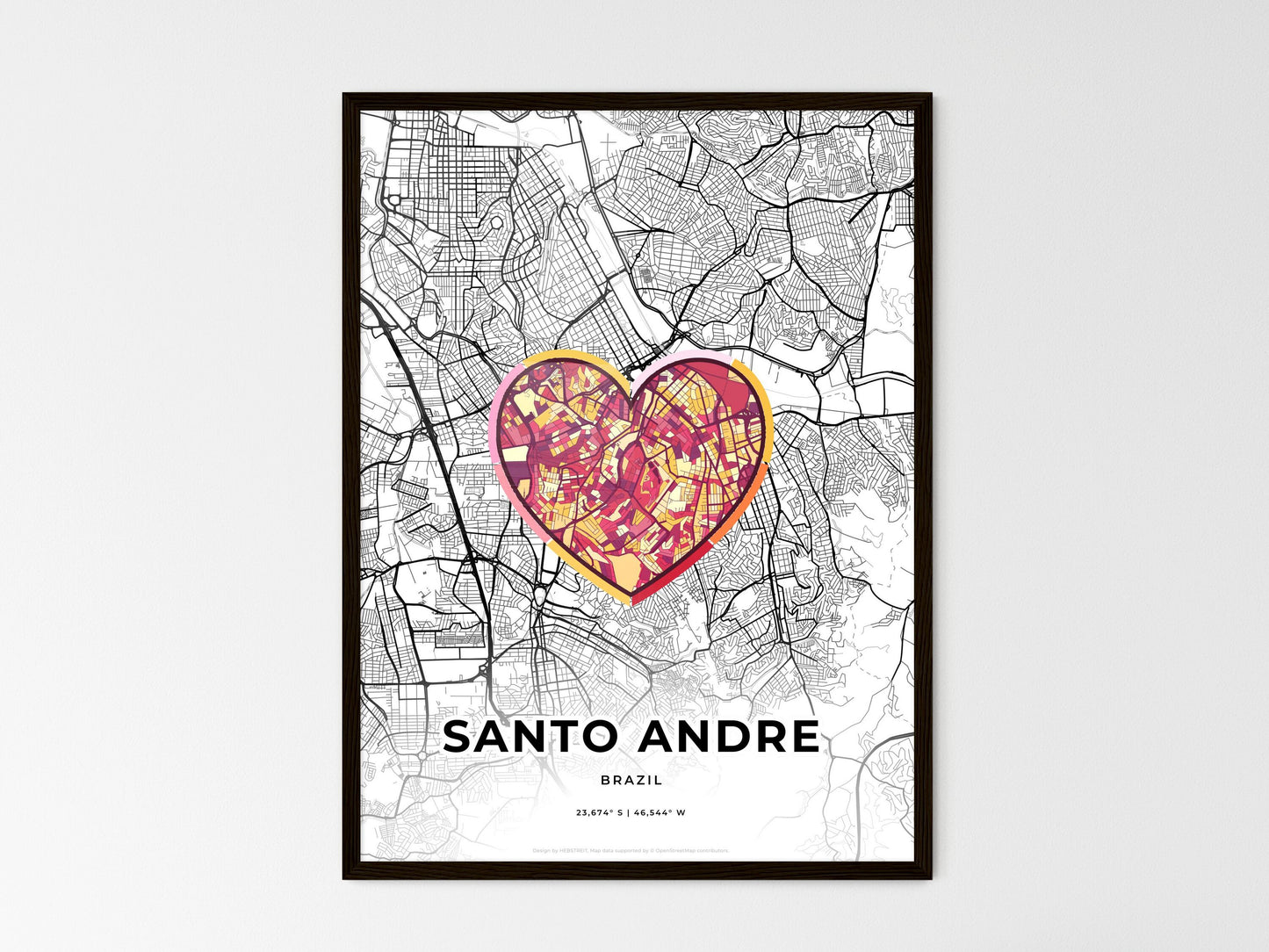 Santo Andre Brazil wedding art map with heart icon