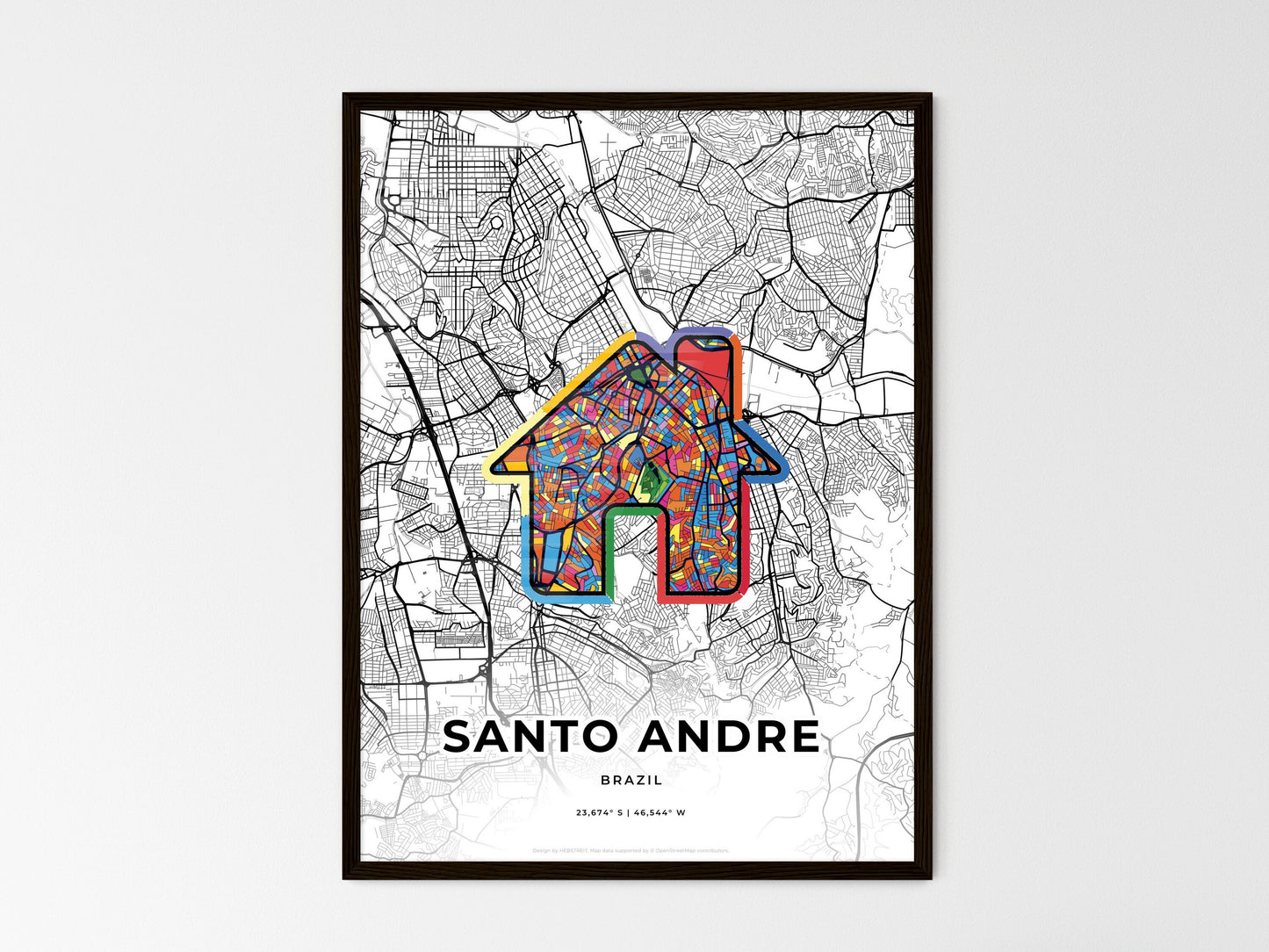Santo Andre Brazil wedding art map with home icon