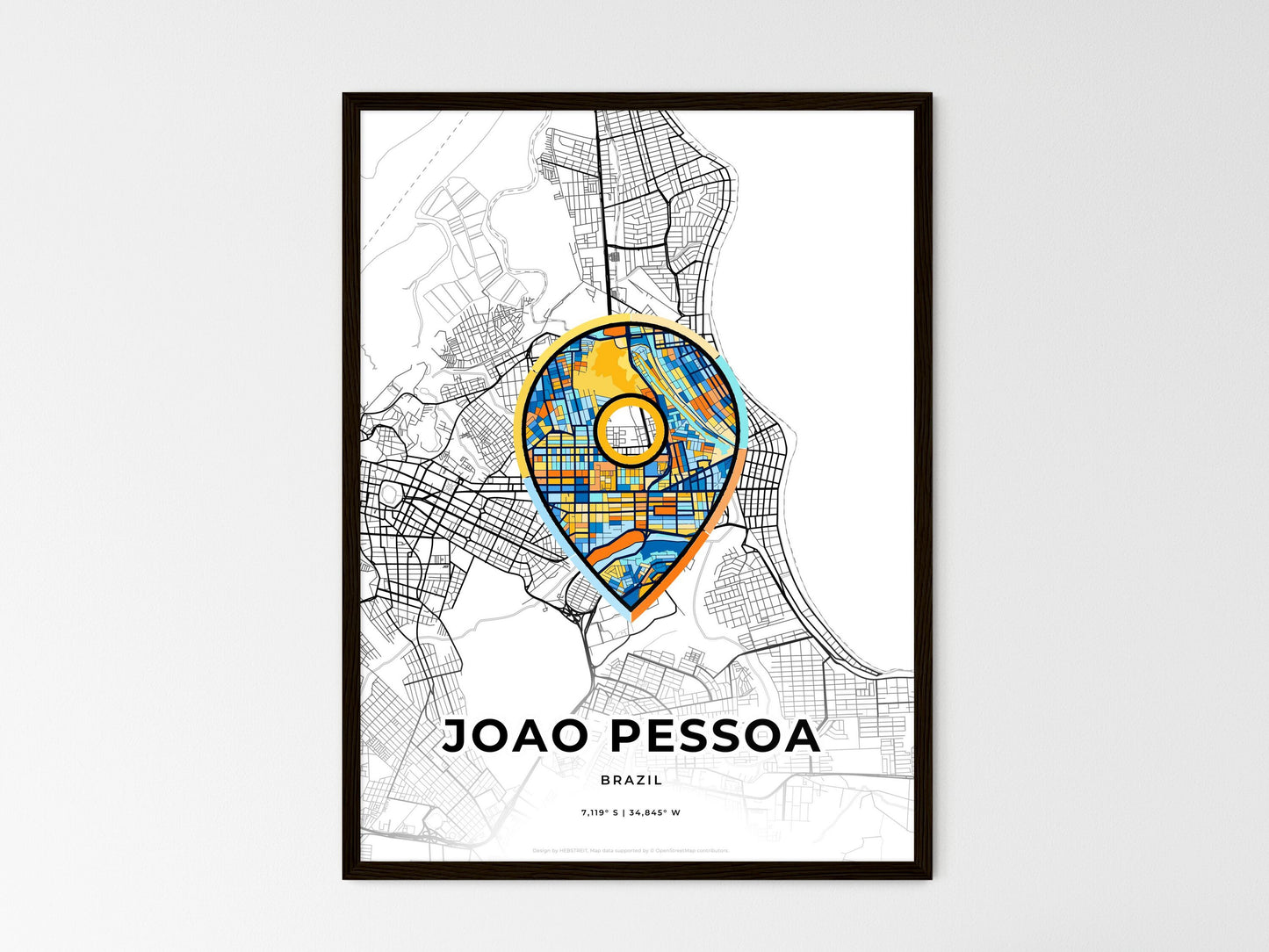 Joao Pessoa Brazil wedding art map with pointer icon