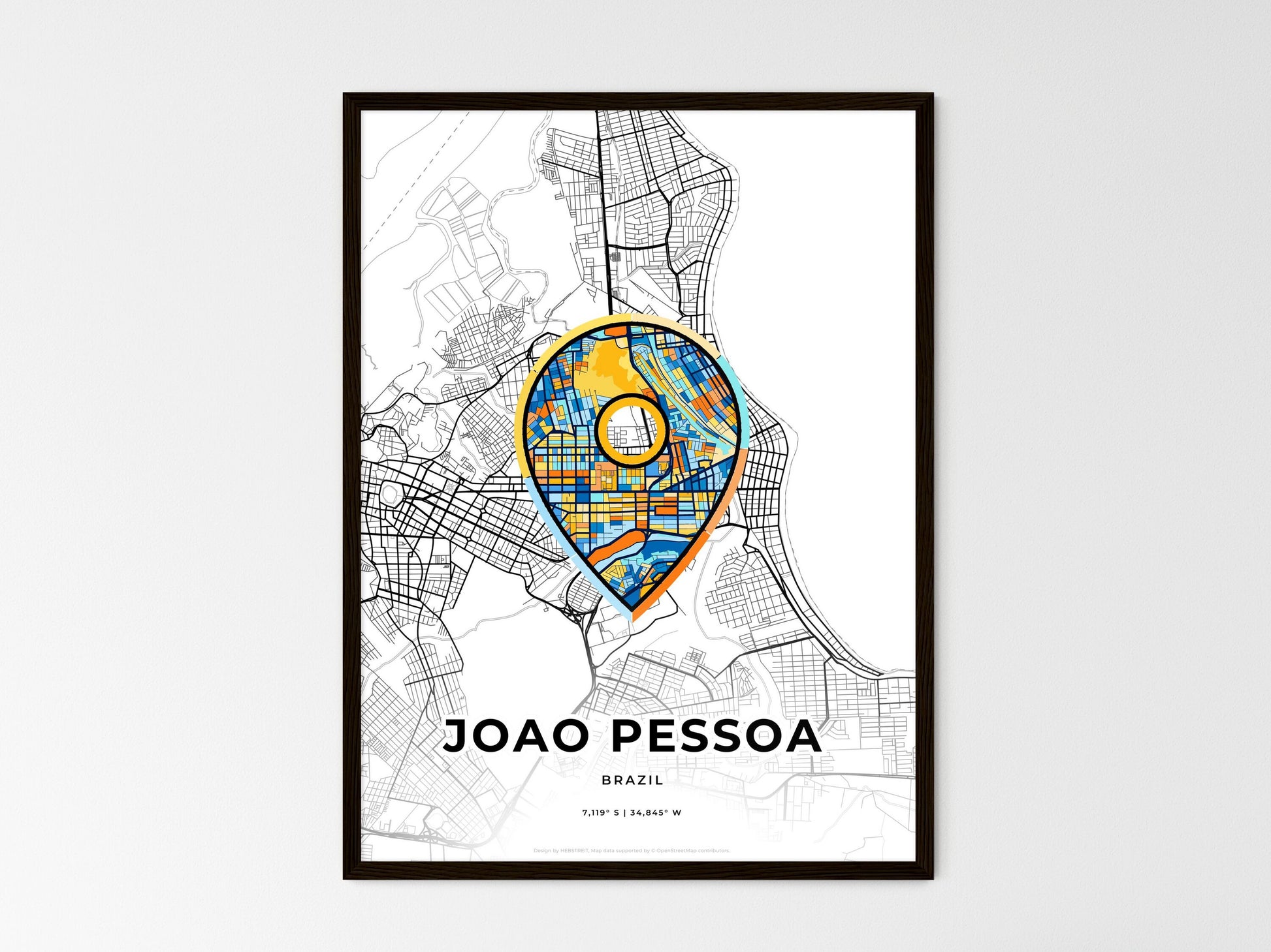 Joao Pessoa Brazil wedding art map with pointer icon