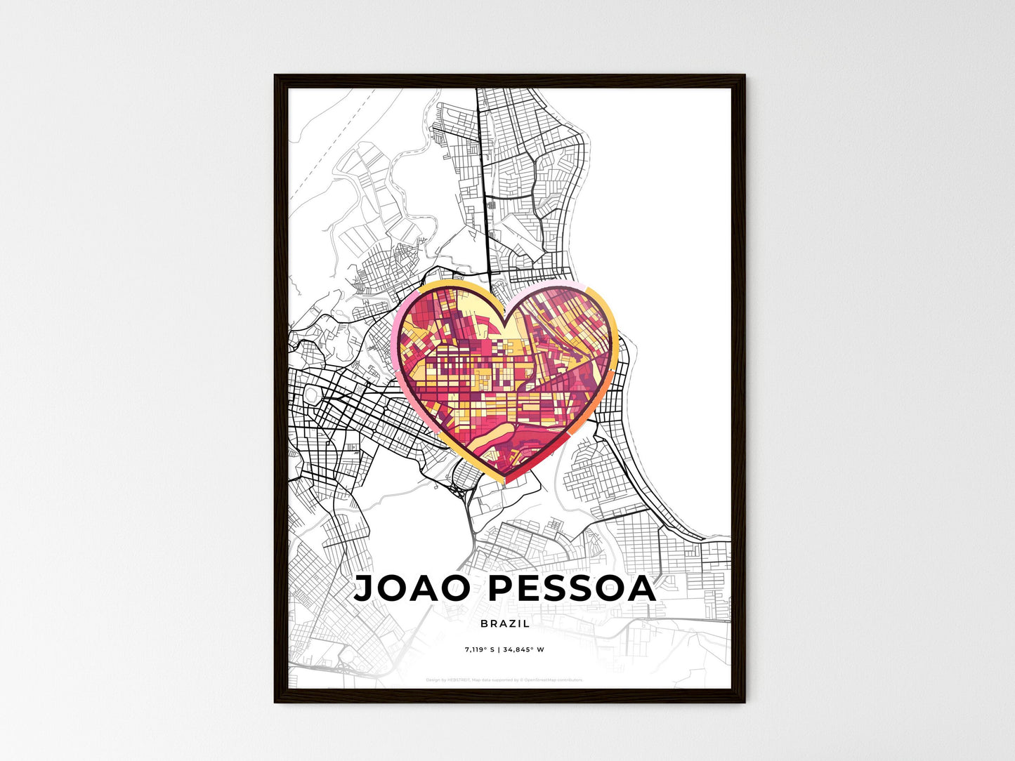Joao Pessoa Brazil wedding art map with heart icon
