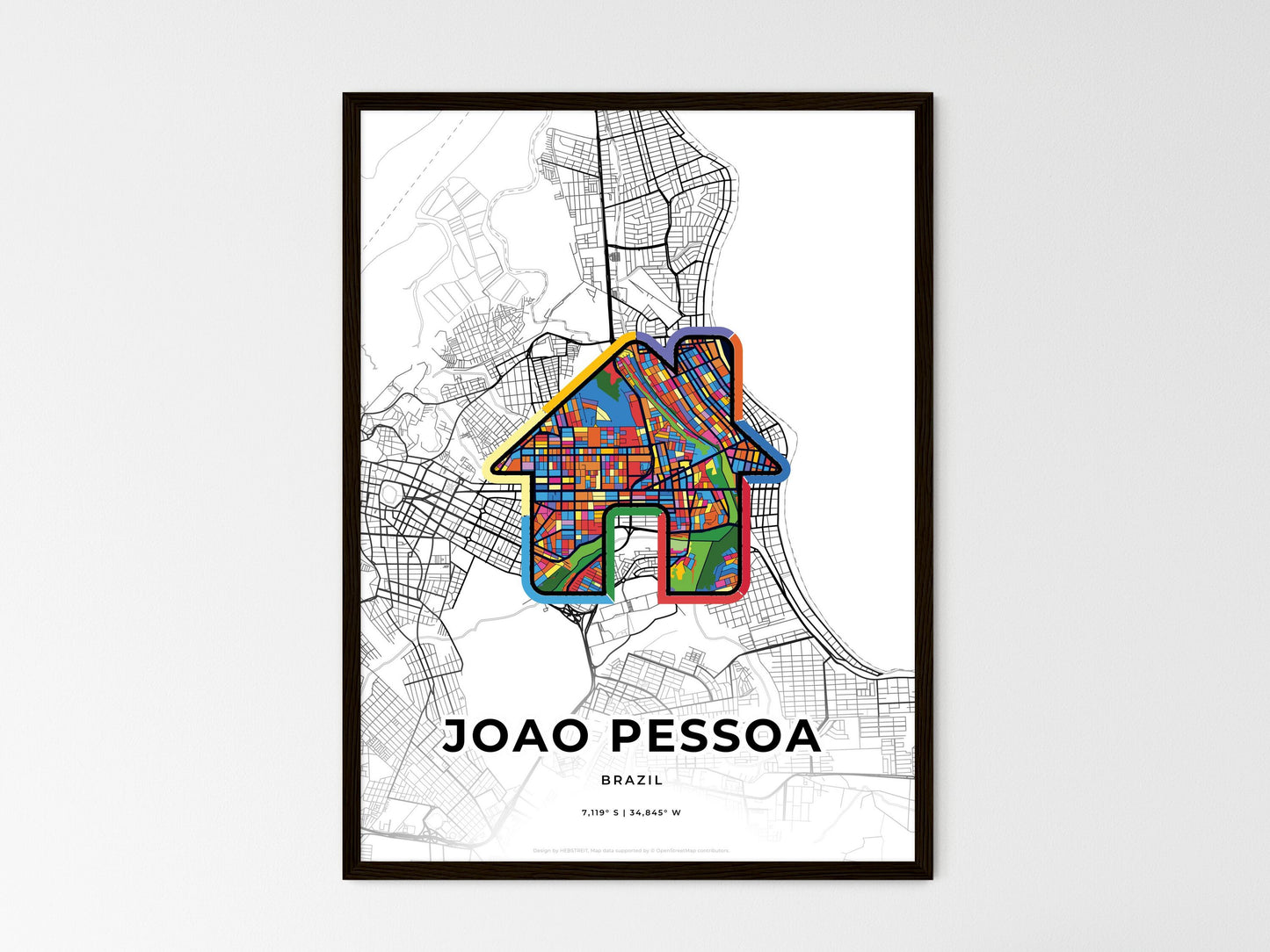 Joao Pessoa Brazil wedding art map with home icon
