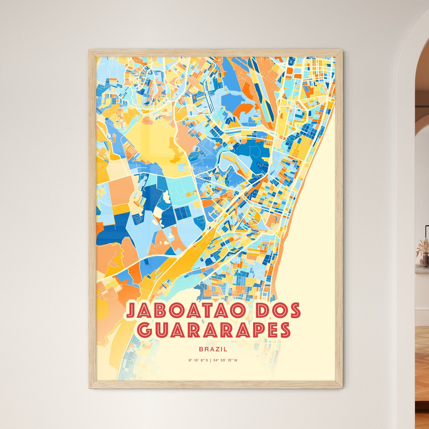 Colorful JABOATAO DOS GUARARAPES BRAZIL Fine Art Map Blue Orange