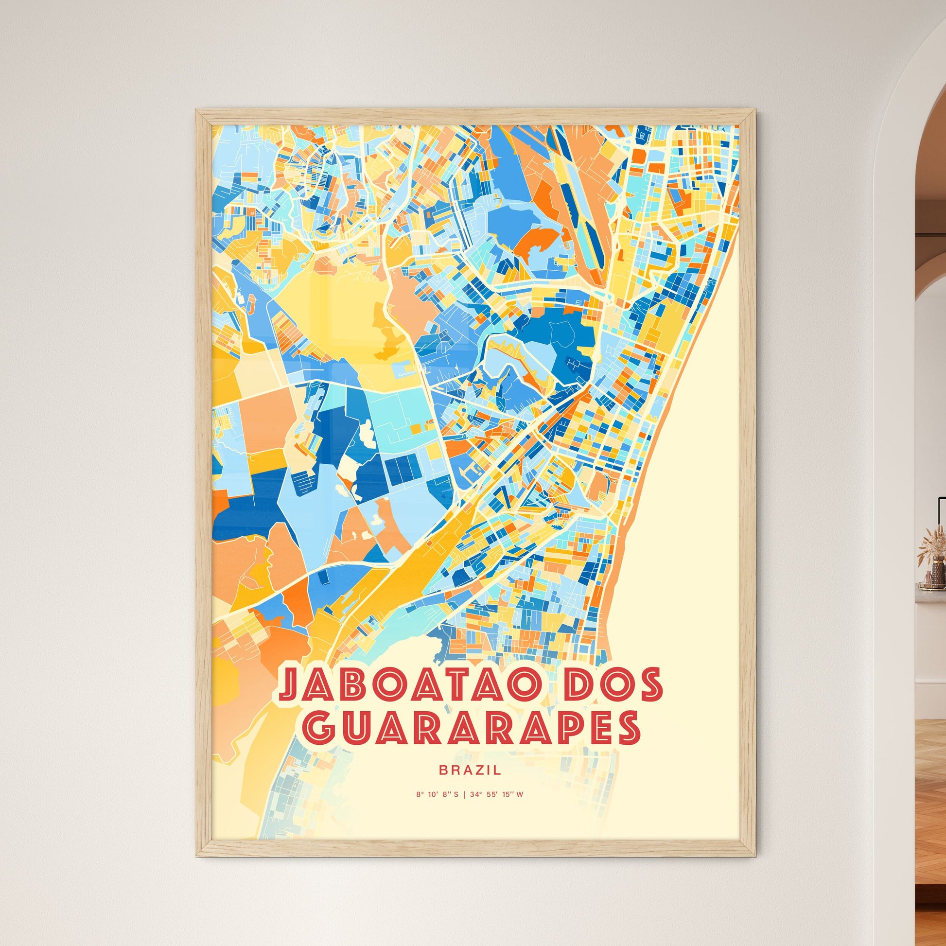 Colorful JABOATAO DOS GUARARAPES BRAZIL Fine Art Map Blue Orange