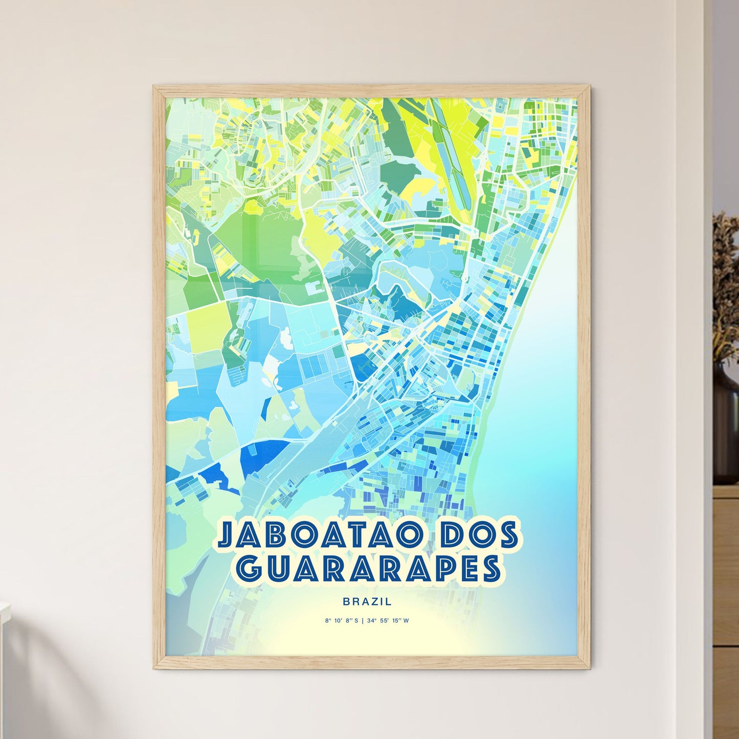 Colorful JABOATAO DOS GUARARAPES BRAZIL Fine Art Map Cool Blue