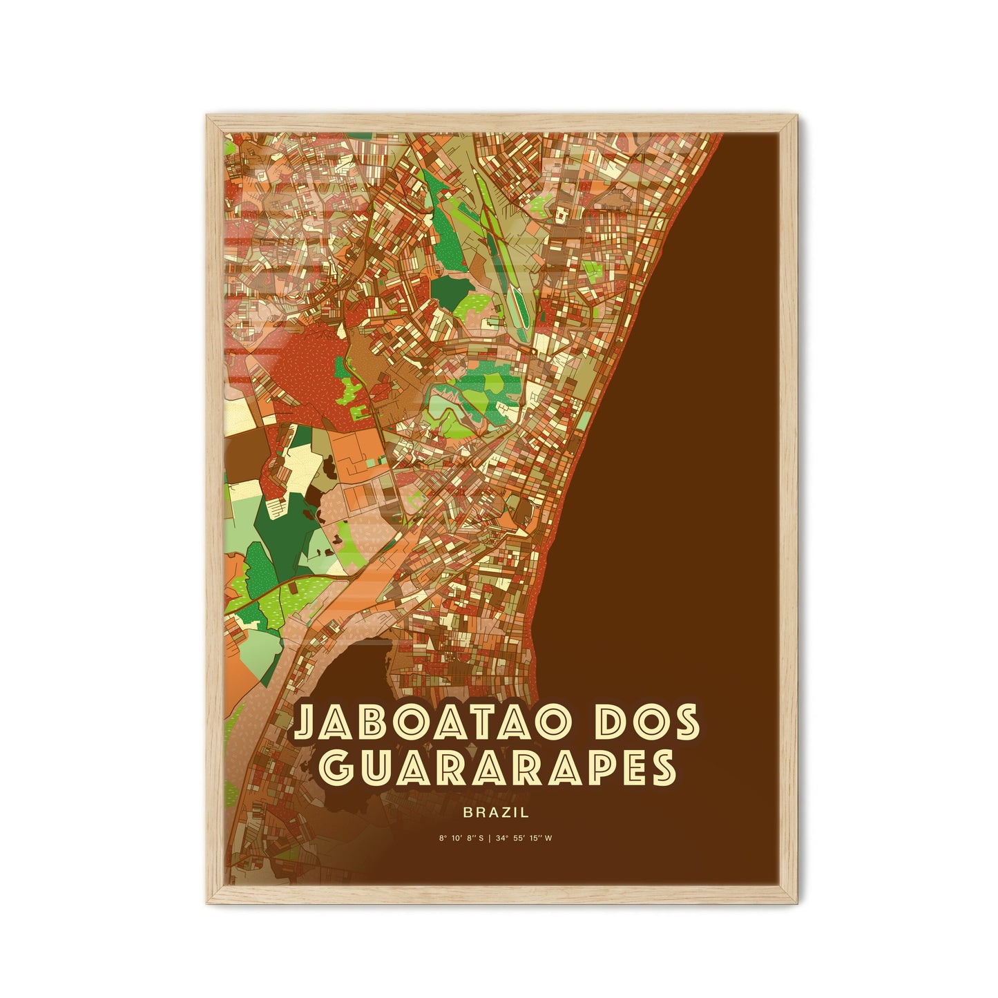 Colorful JABOATAO DOS GUARARAPES BRAZIL Fine Art Map Farmhouse