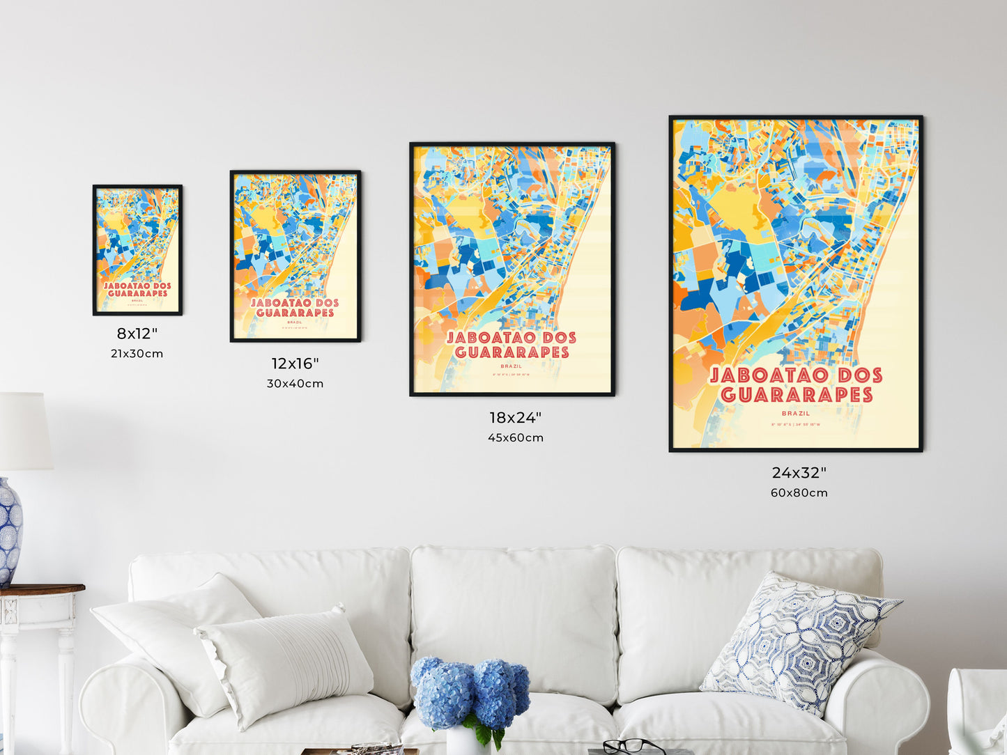 Colorful JABOATAO DOS GUARARAPES BRAZIL Fine Art Map Blue Orange