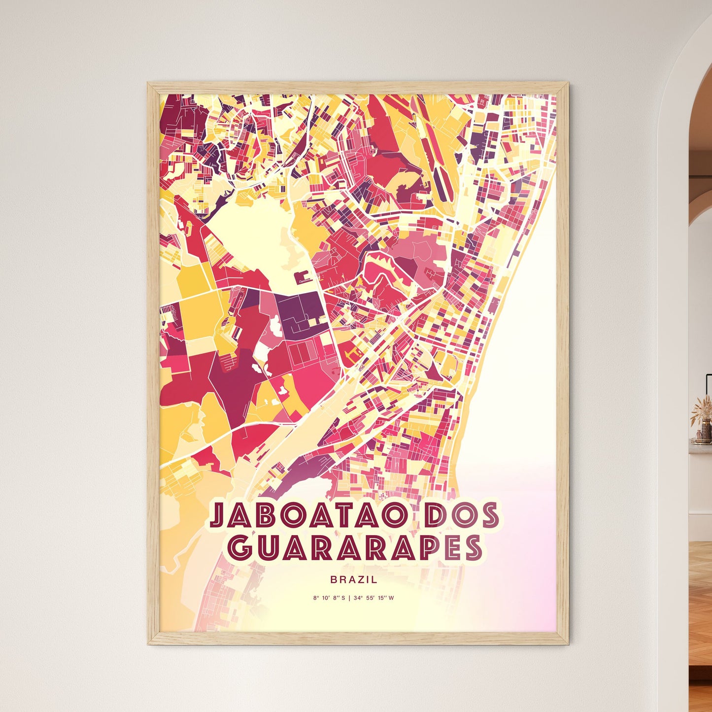 Colorful JABOATAO DOS GUARARAPES BRAZIL Fine Art Map Hot Red