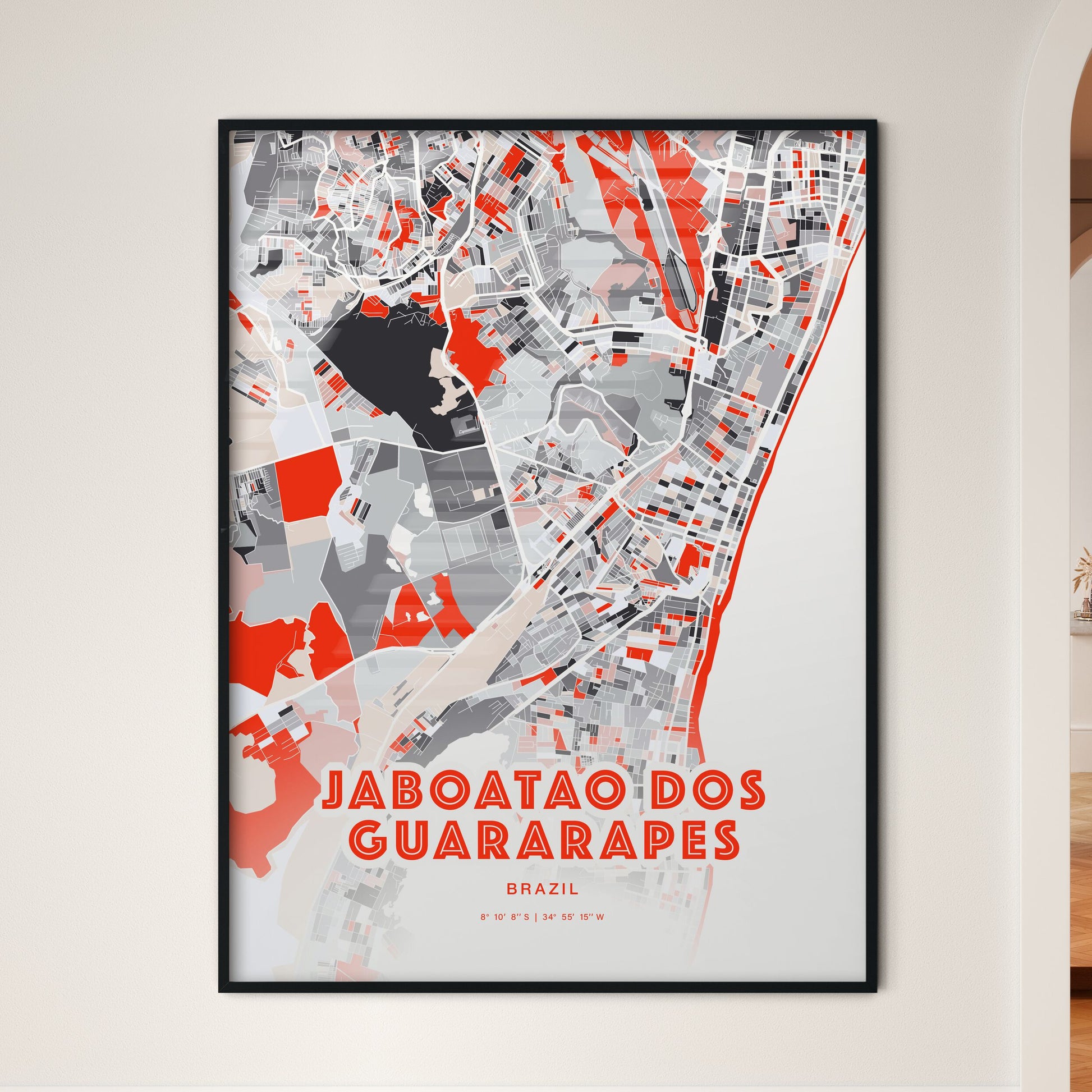 Colorful JABOATAO DOS GUARARAPES BRAZIL Fine Art Map Modern