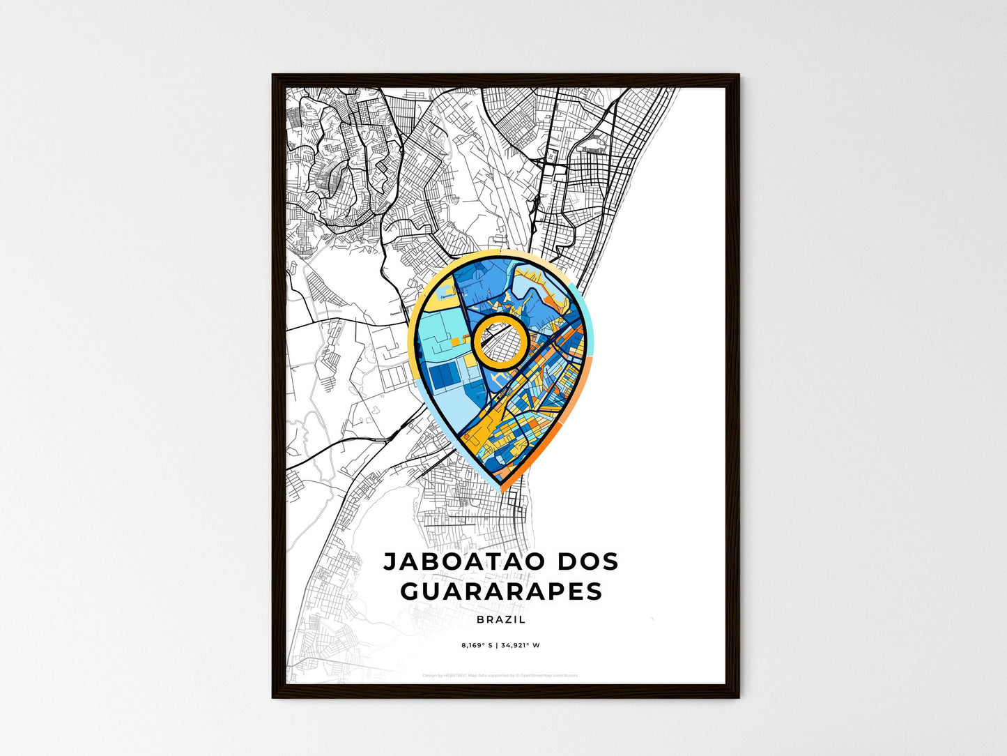 Jaboatao Dos Guararapes Brazil wedding art map with pointer icon