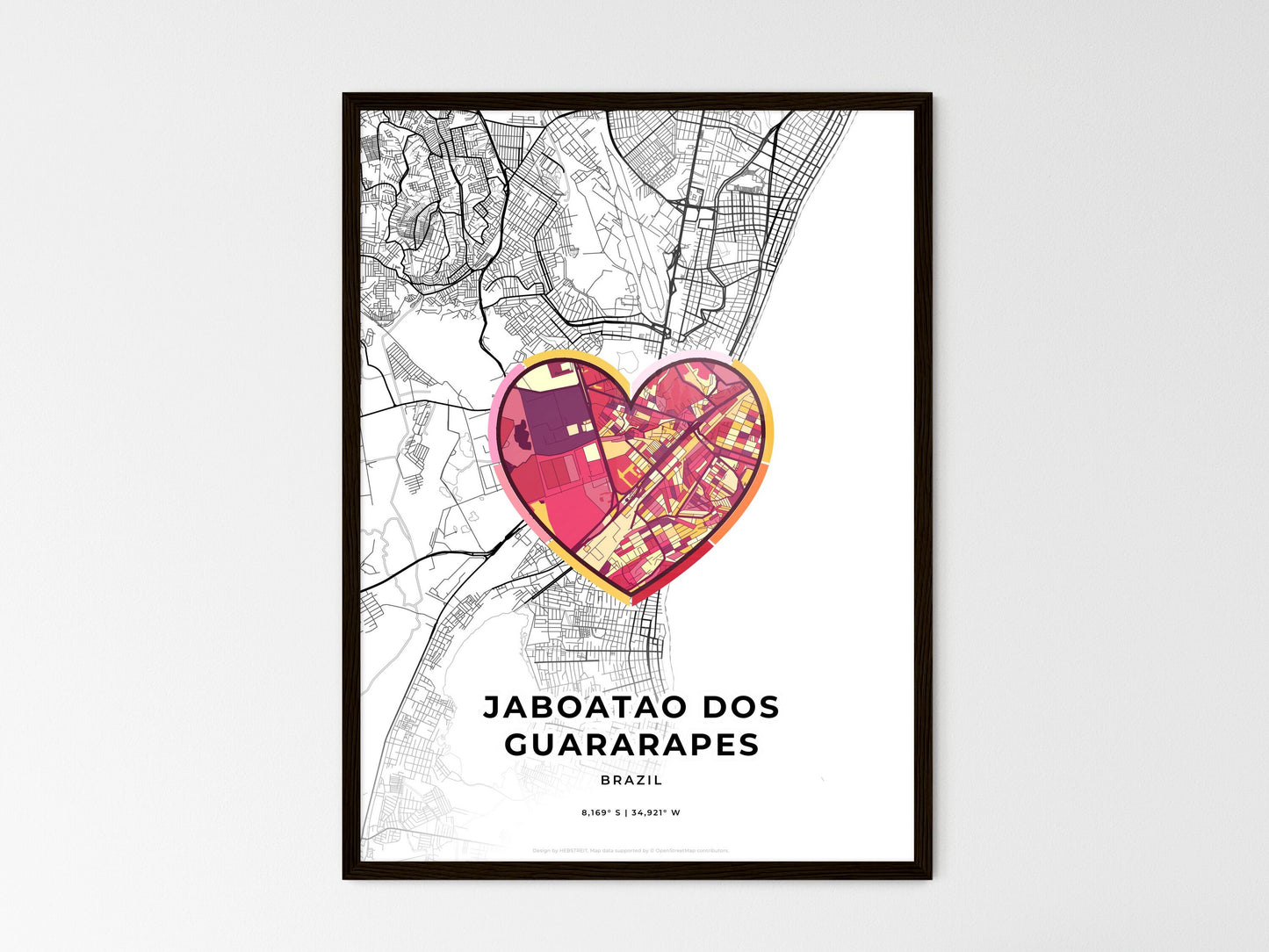 Jaboatao Dos Guararapes Brazil wedding art map with heart icon
