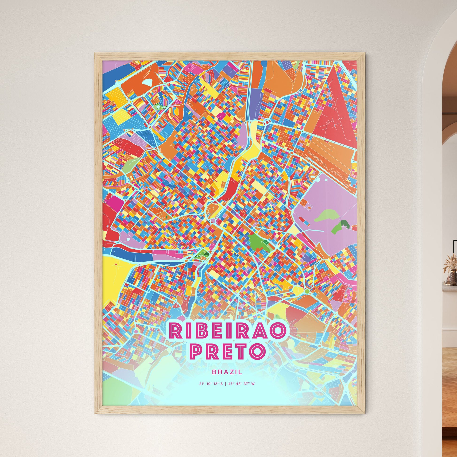 Colorful RIBEIRAO PRETO BRAZIL Fine Art Map Crazy Colors