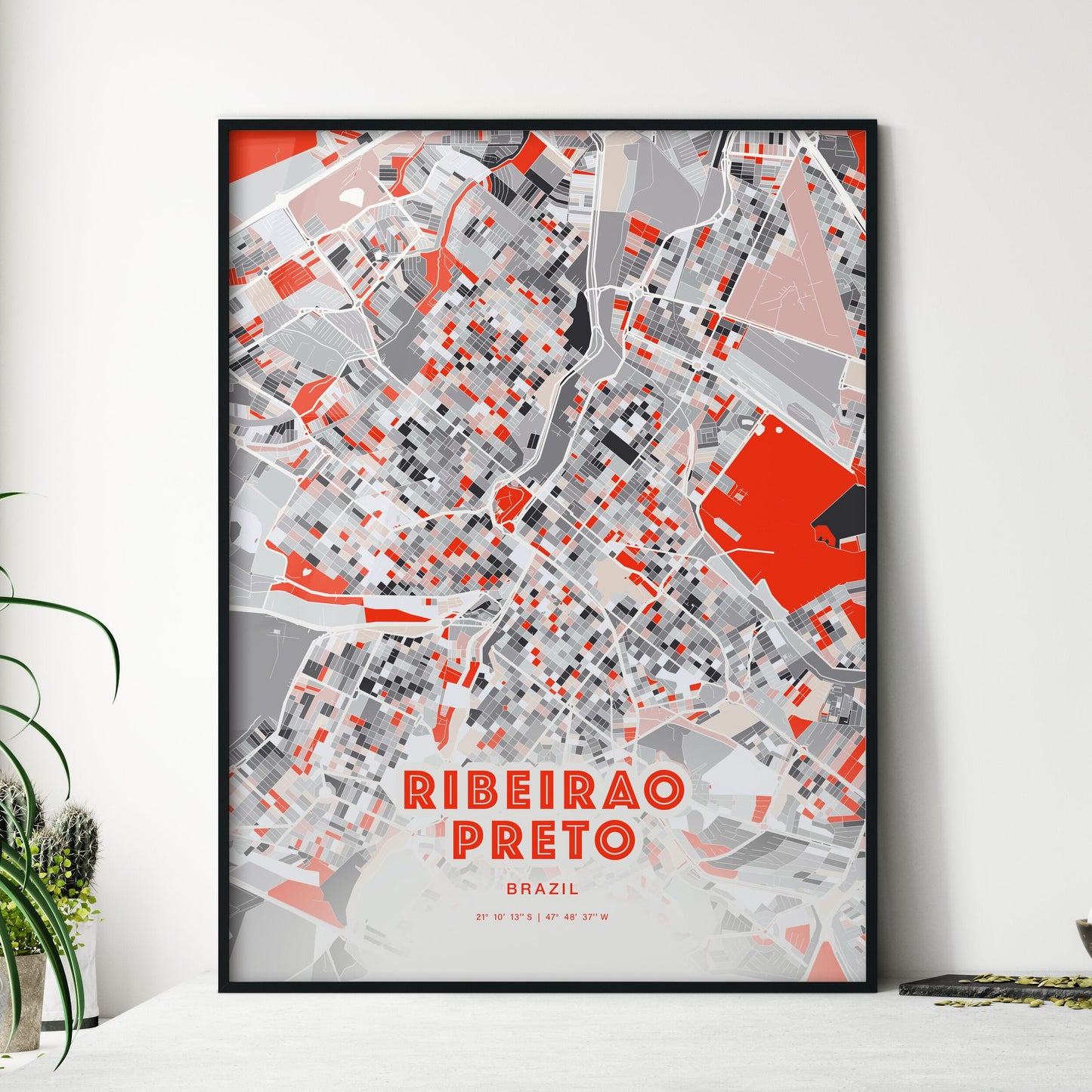 Colorful RIBEIRAO PRETO BRAZIL Fine Art Map Modern