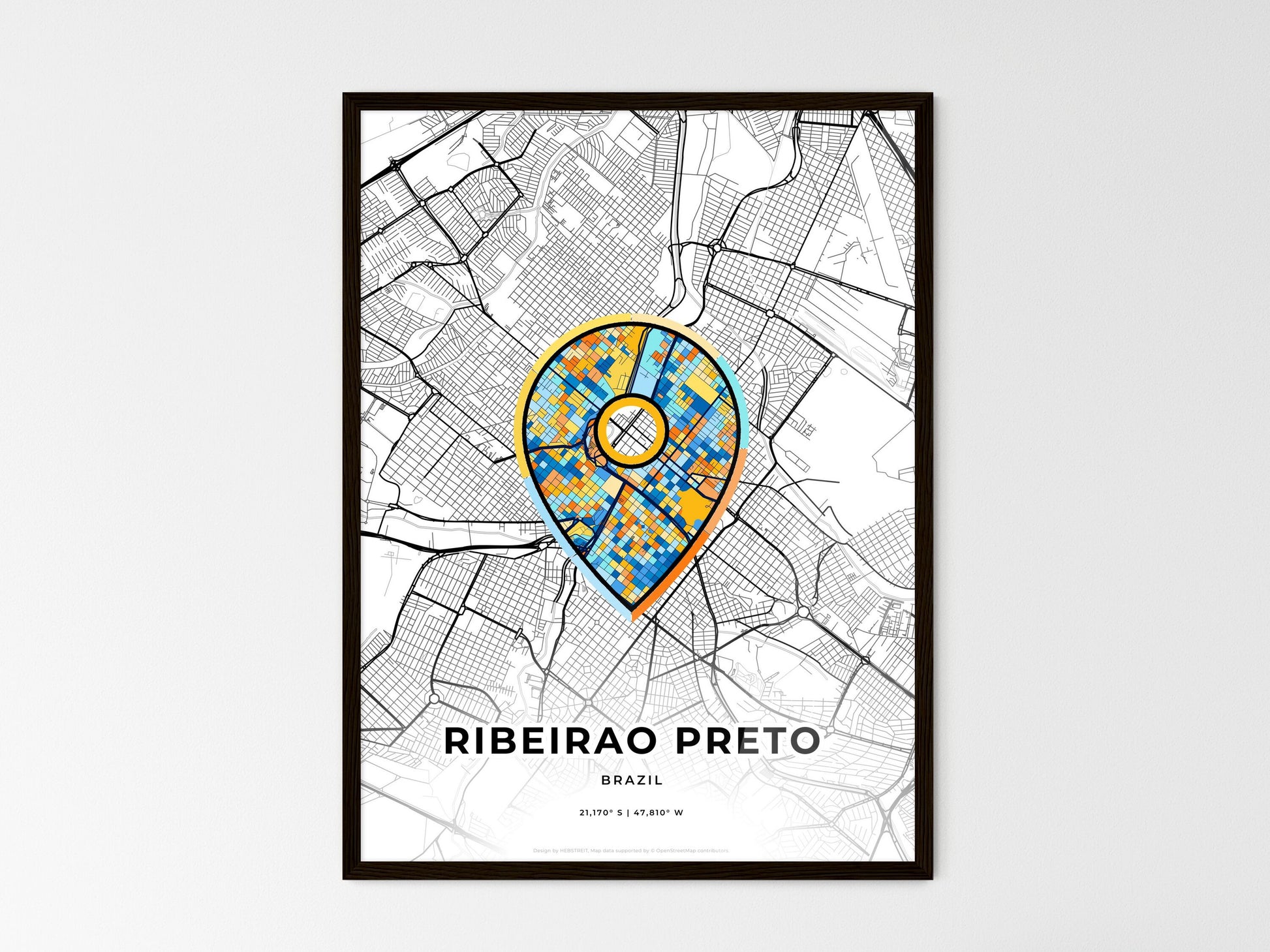 Ribeirao Preto Brazil wedding art map with pointer icon