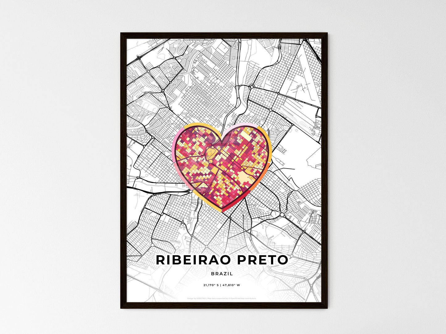 Ribeirao Preto Brazil wedding art map with heart icon
