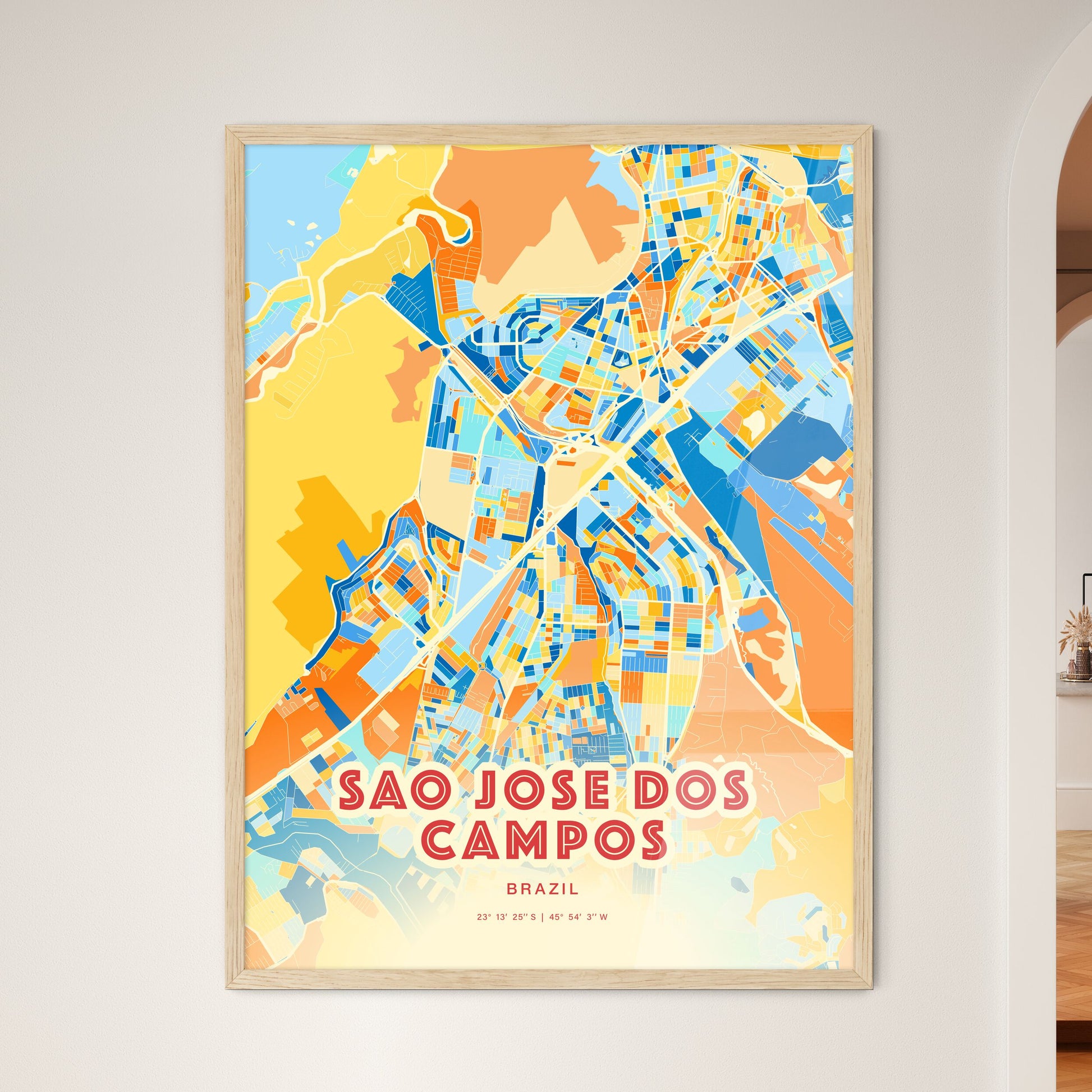 Colorful SAO JOSE DOS CAMPOS BRAZIL Fine Art Map Blue Orange