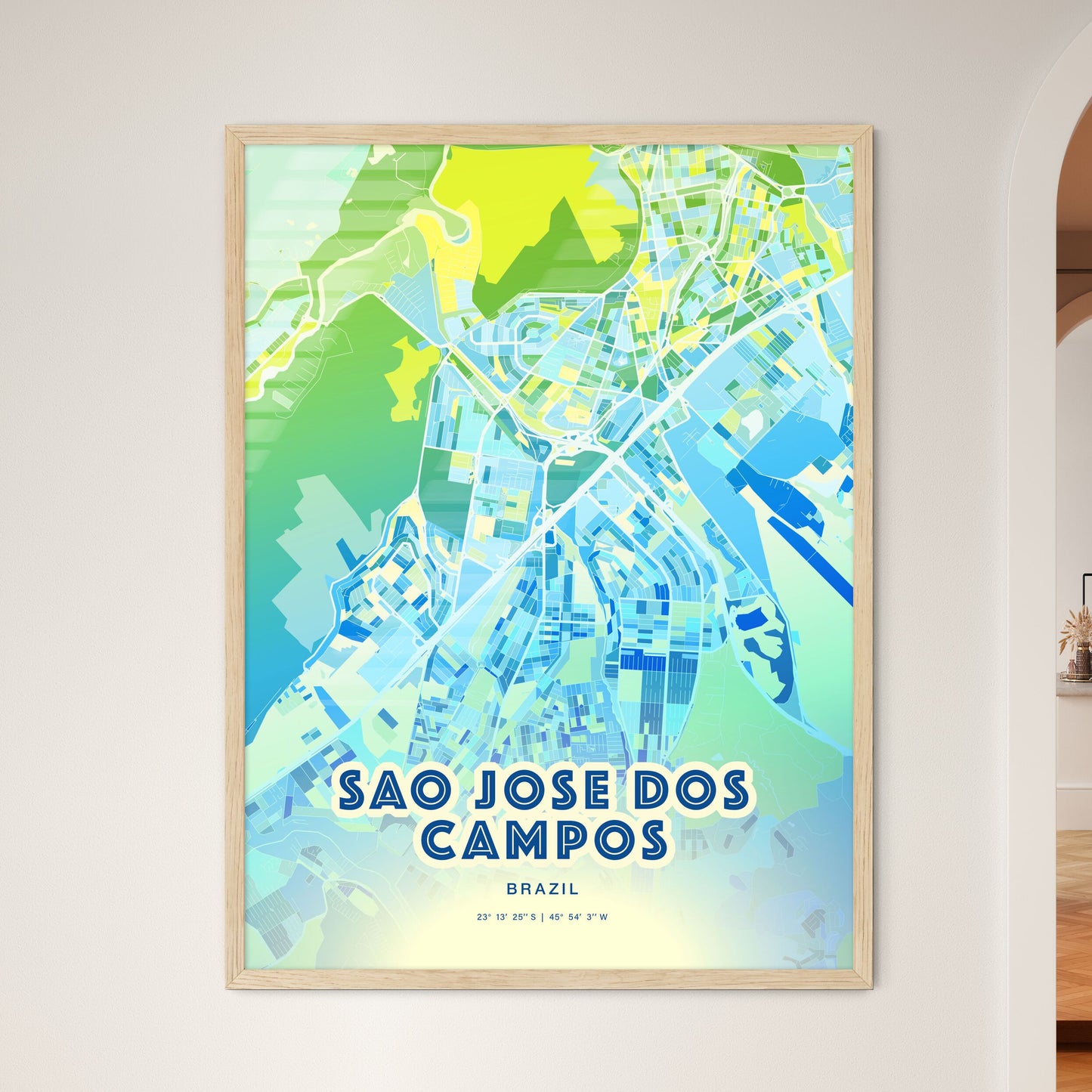 Colorful SAO JOSE DOS CAMPOS BRAZIL Fine Art Map Cool Blue