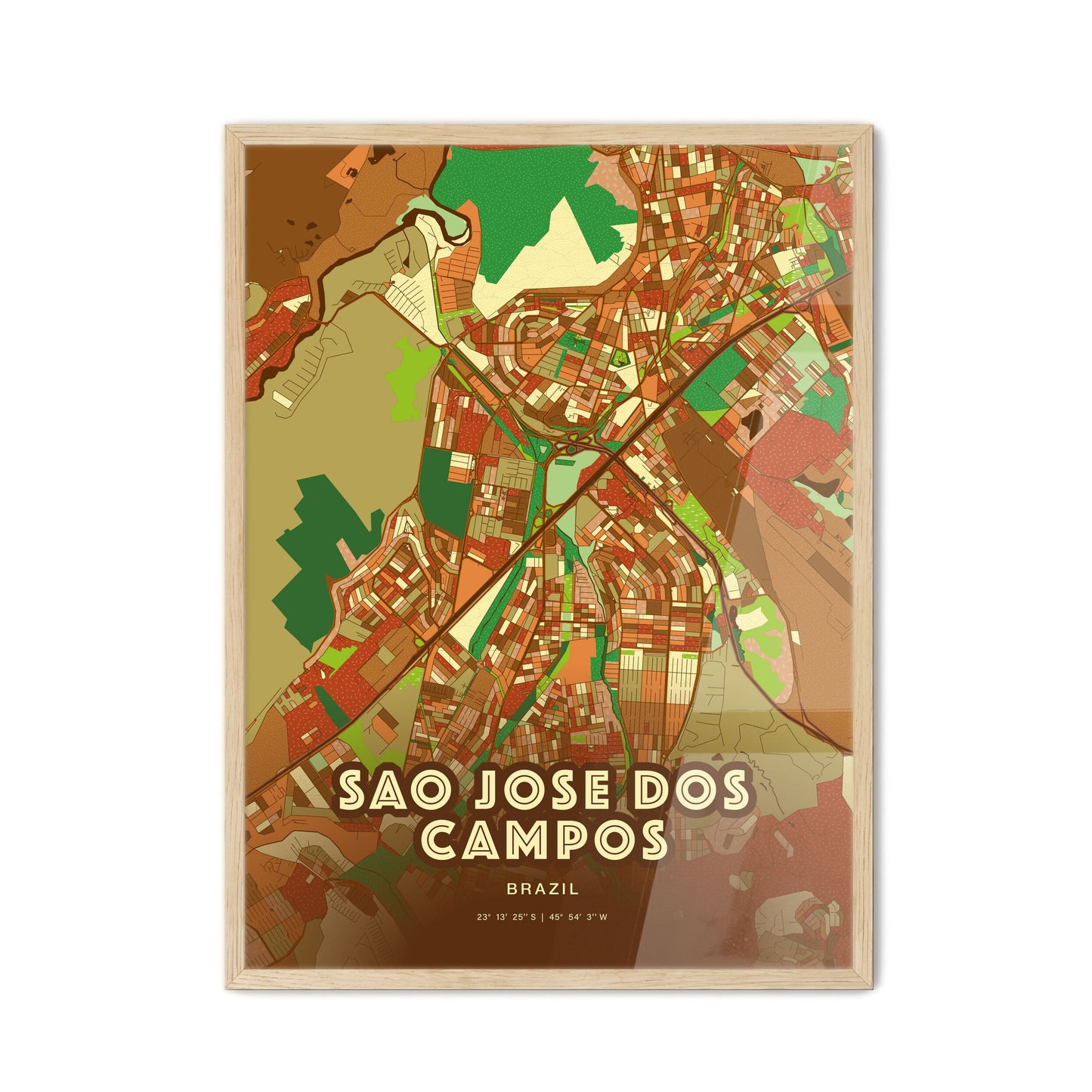 Colorful SAO JOSE DOS CAMPOS BRAZIL Fine Art Map Farmhouse