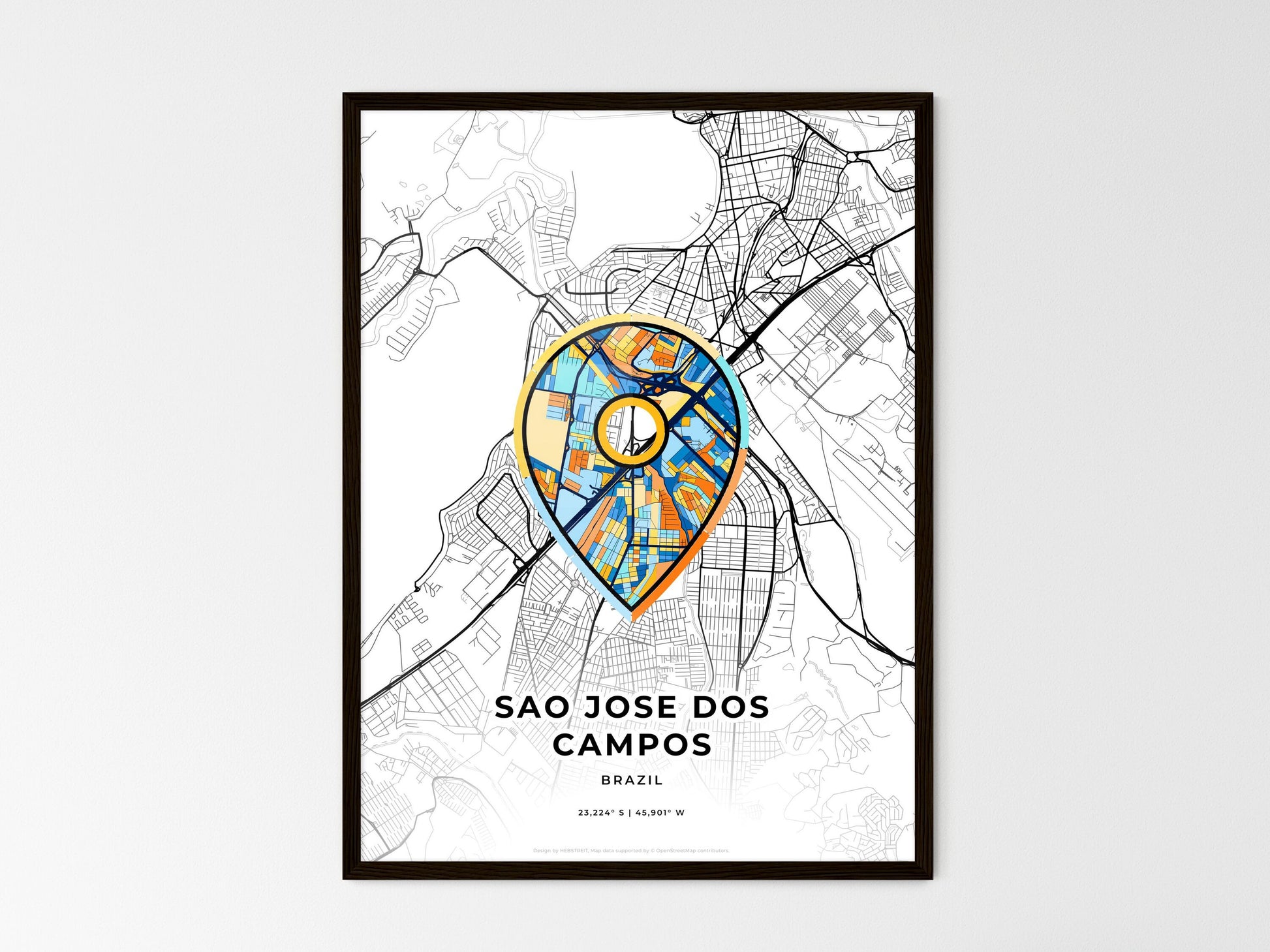 Sao Jose Dos Campos Brazil wedding art map with pointer icon