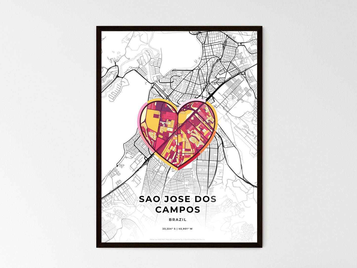 Sao Jose Dos Campos Brazil wedding art map with heart icon